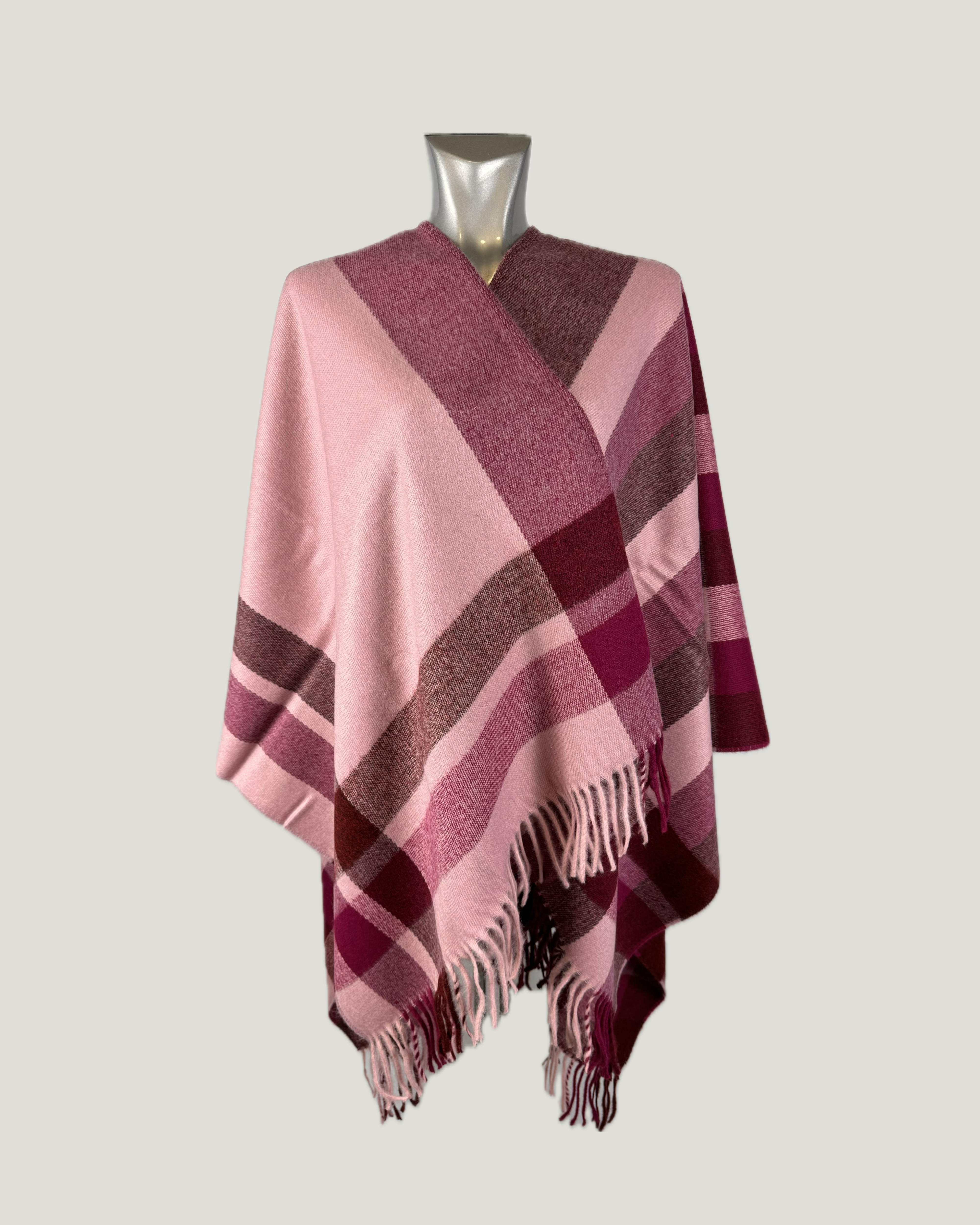 Poncho Quadrettato 997 Bordeaux-Vinato-Rosa