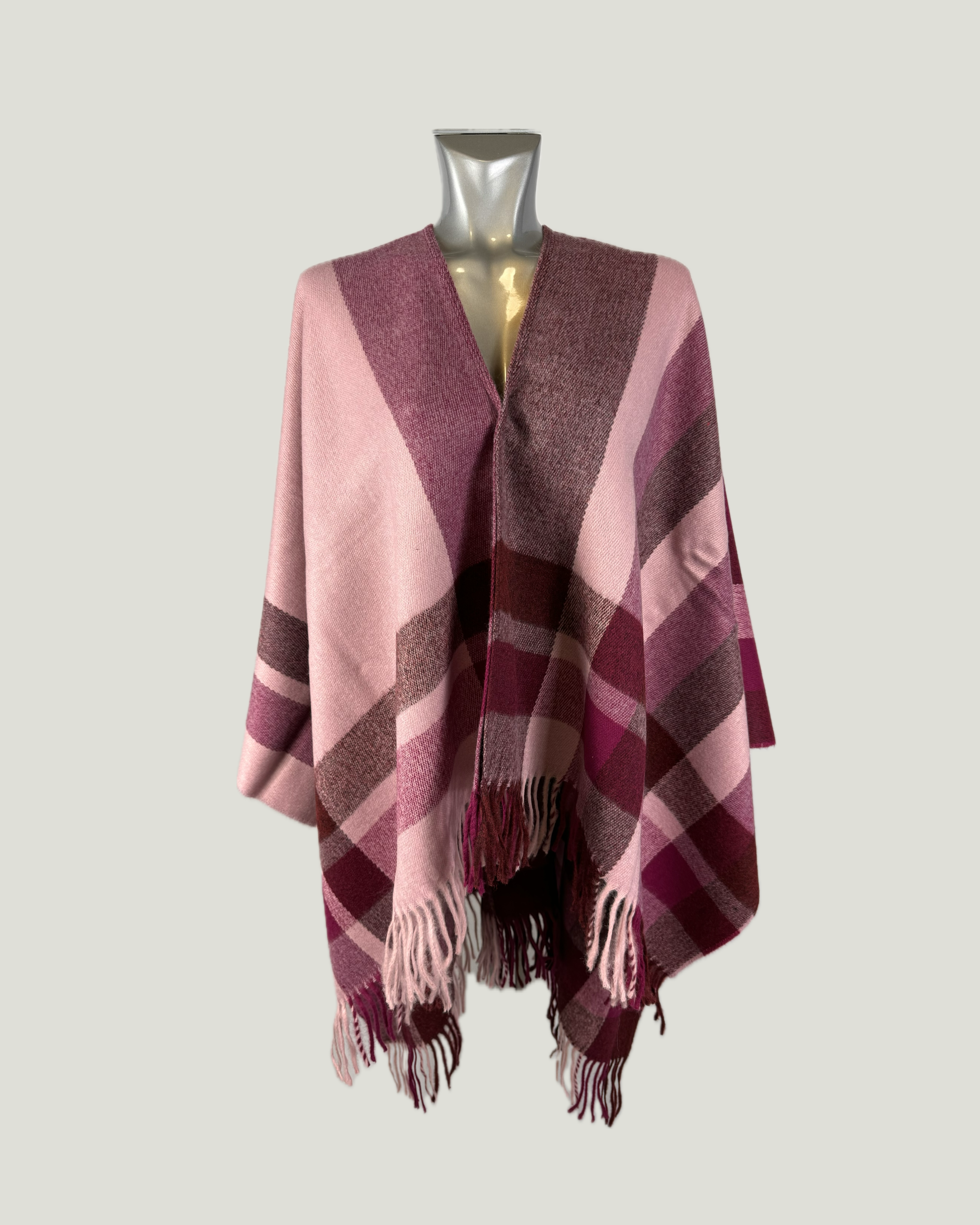 Poncho Quadrettato 997 Bordeaux-Vinato-Rosa