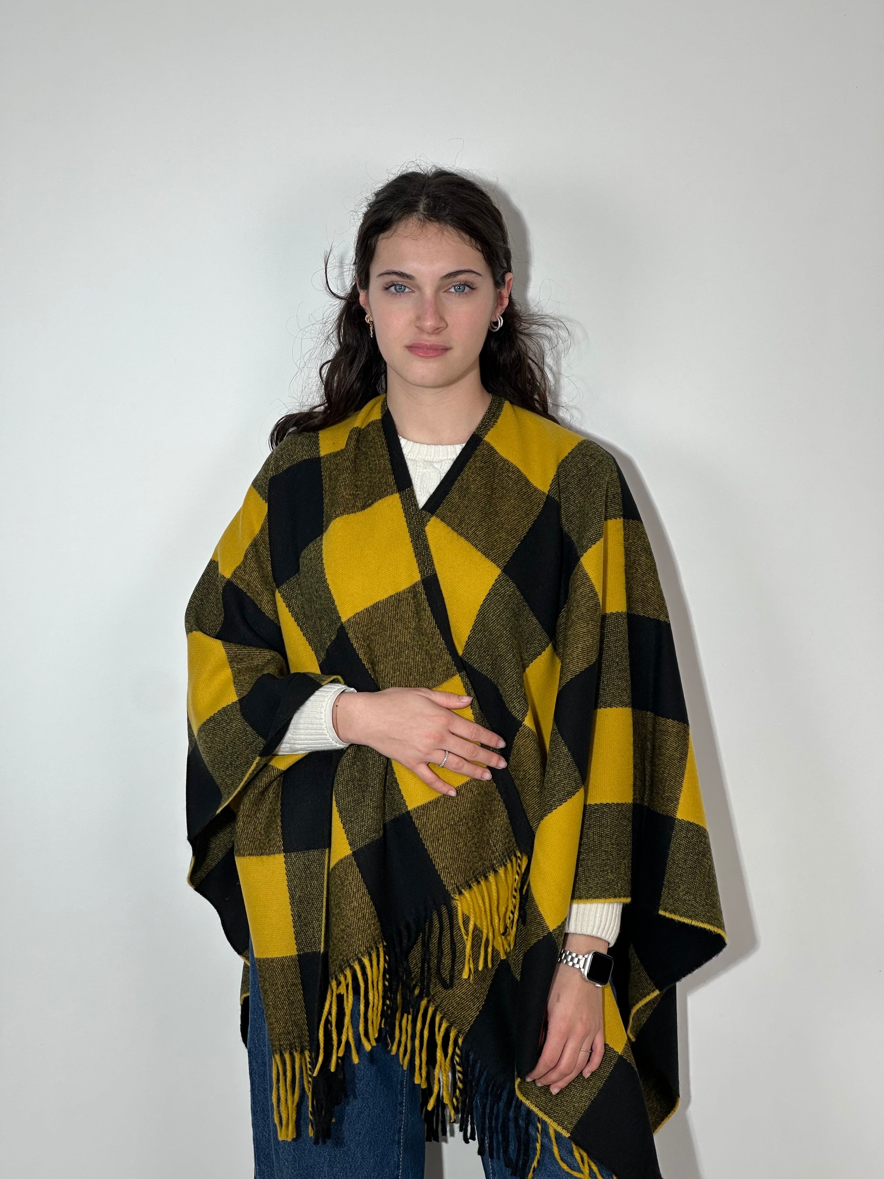 Poncho Quadrettato 1015 Nero - Senape