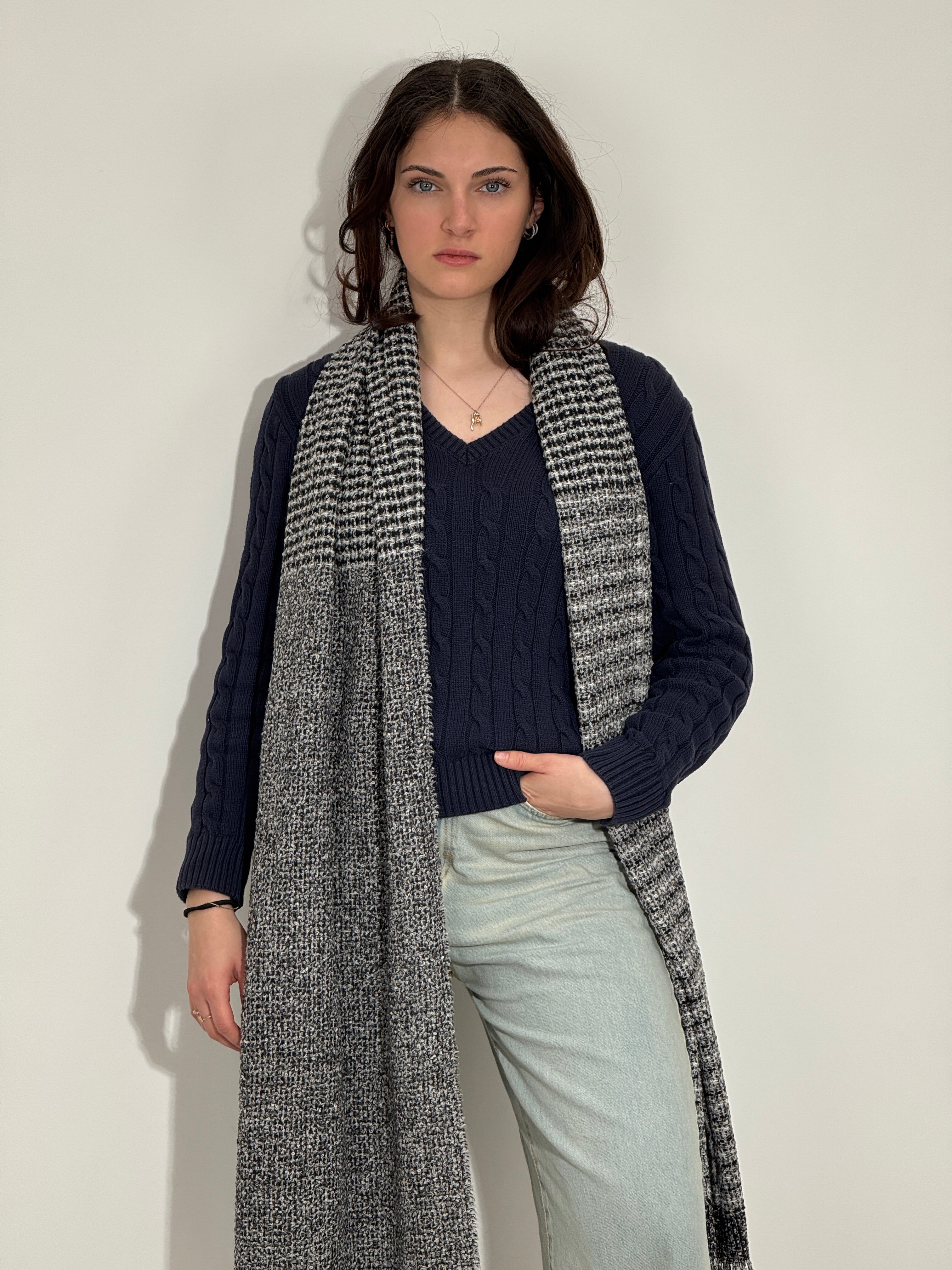 800 Sciarpa Boucler Nero Grigio