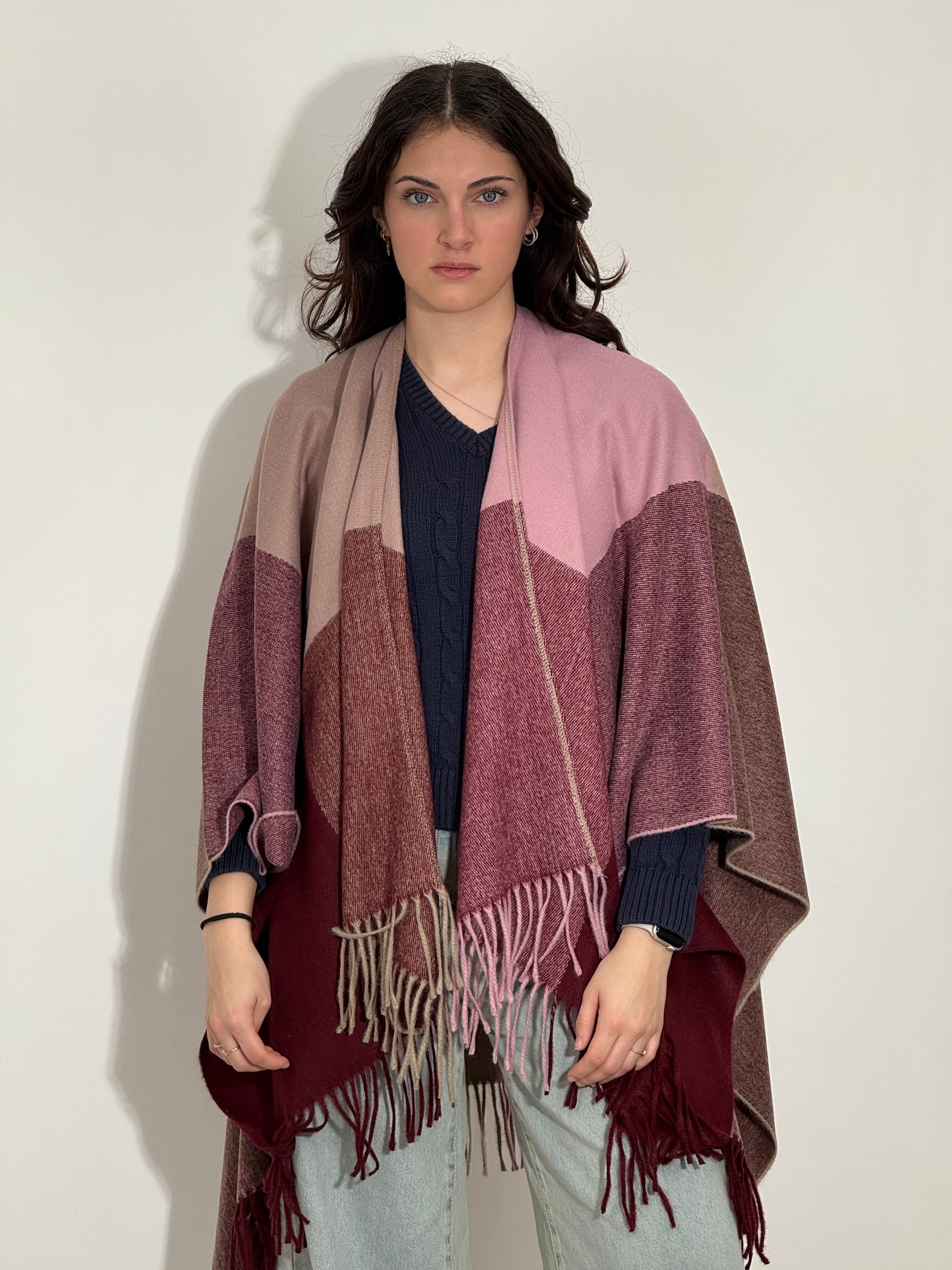 Poncho 978 Bordeaux Beige Rosa