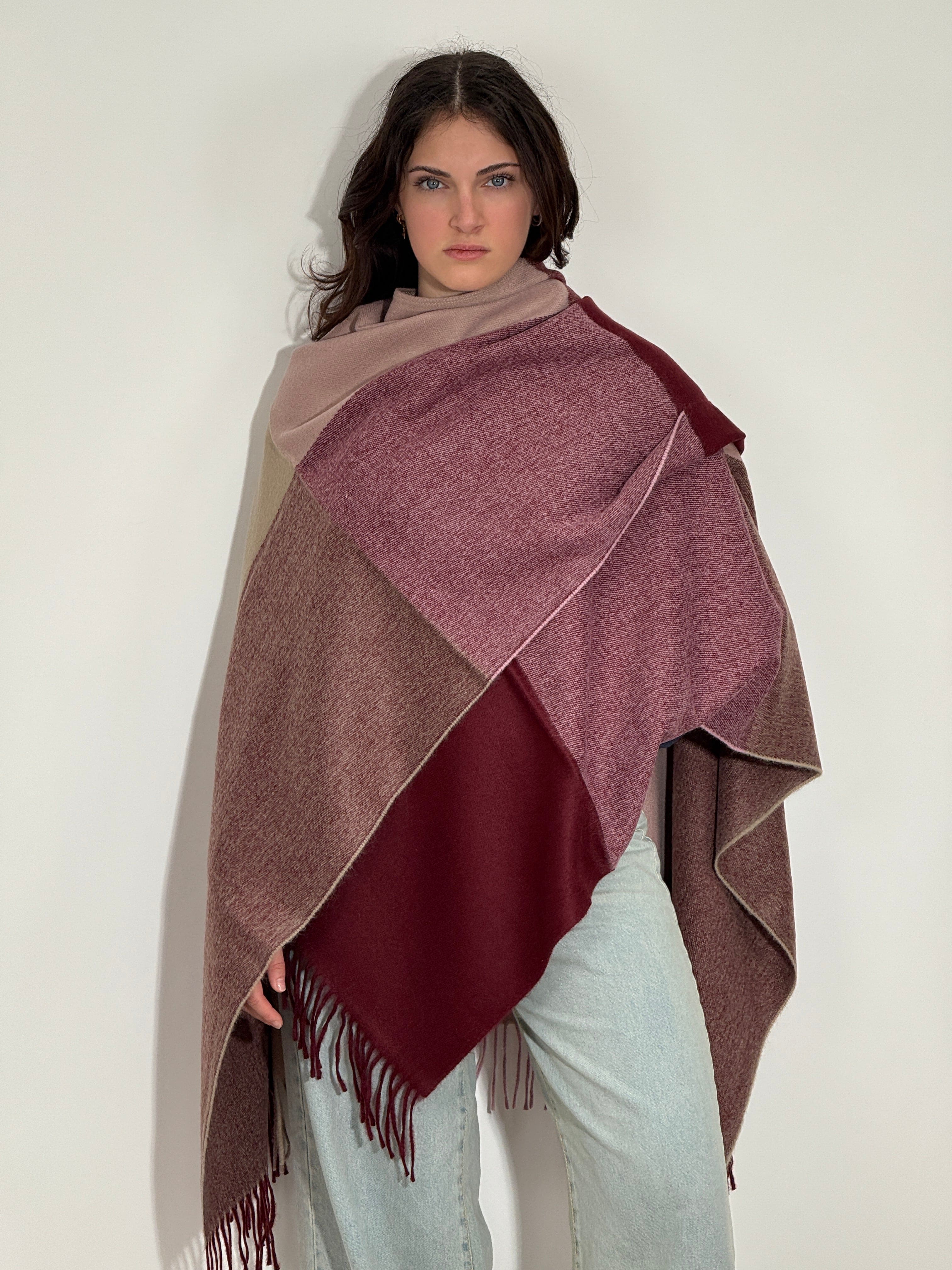 Poncho 978 Bordeaux Beige Rosa