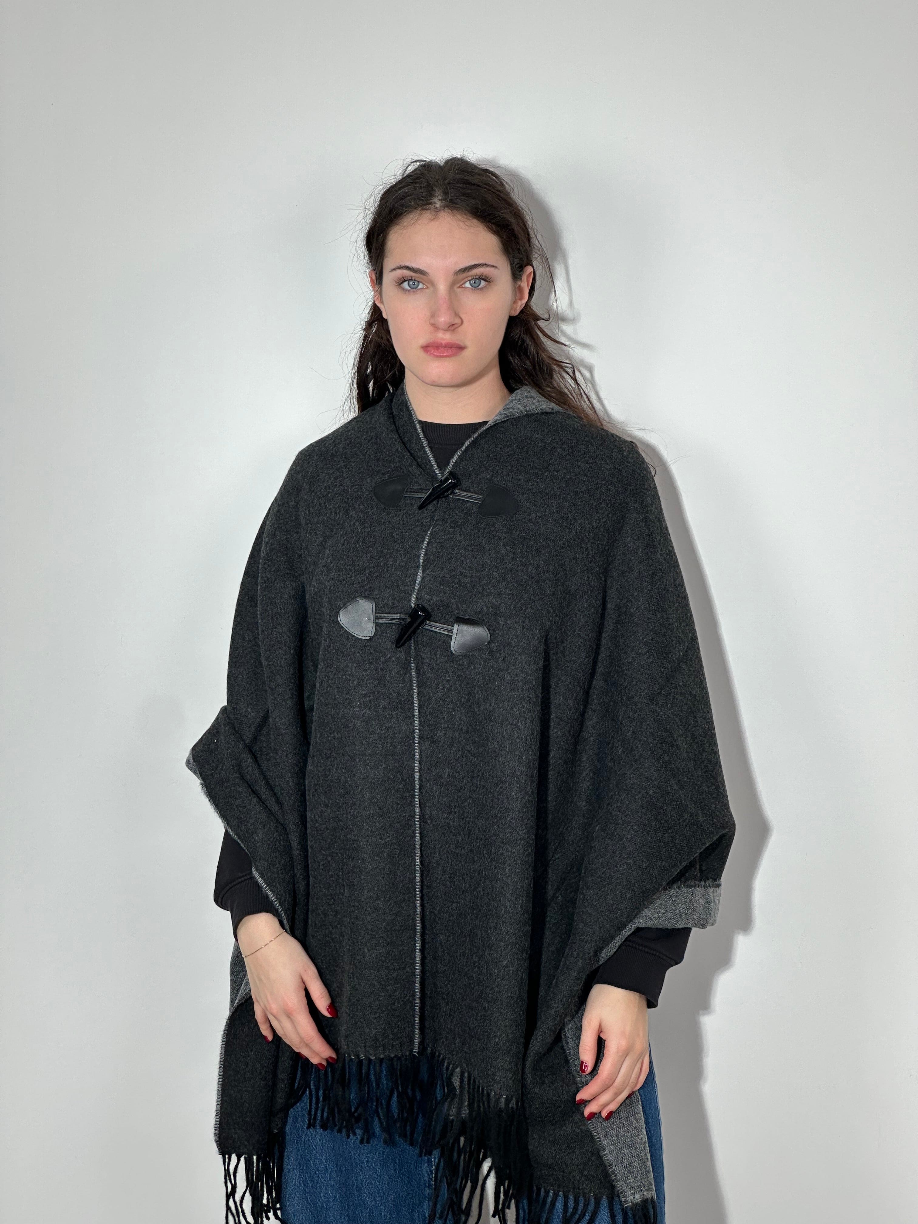 Stola Doubleface con Alamari Antracite - Grigio