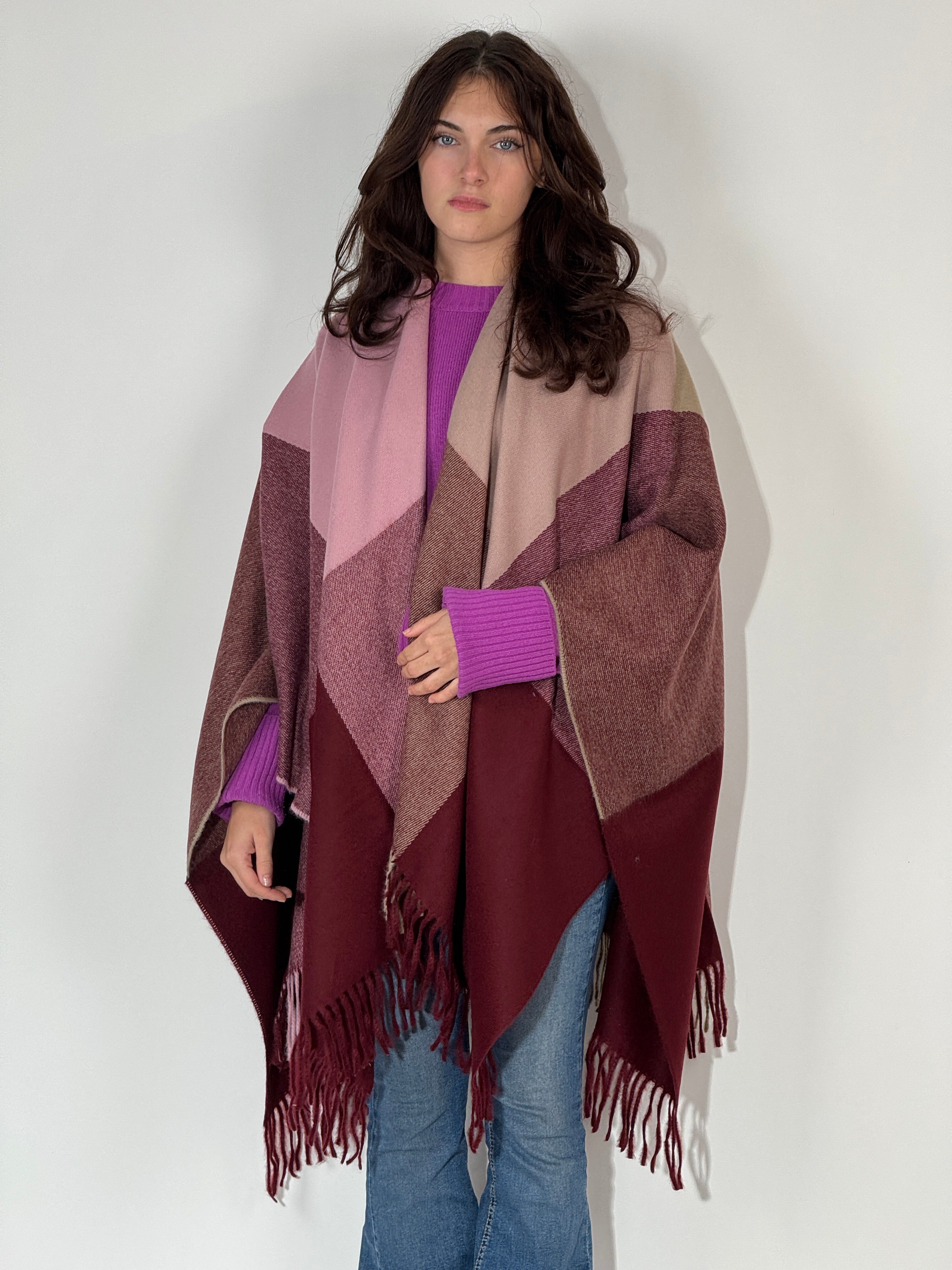 Poncho 927 Bordeaux - Beige - Rosa