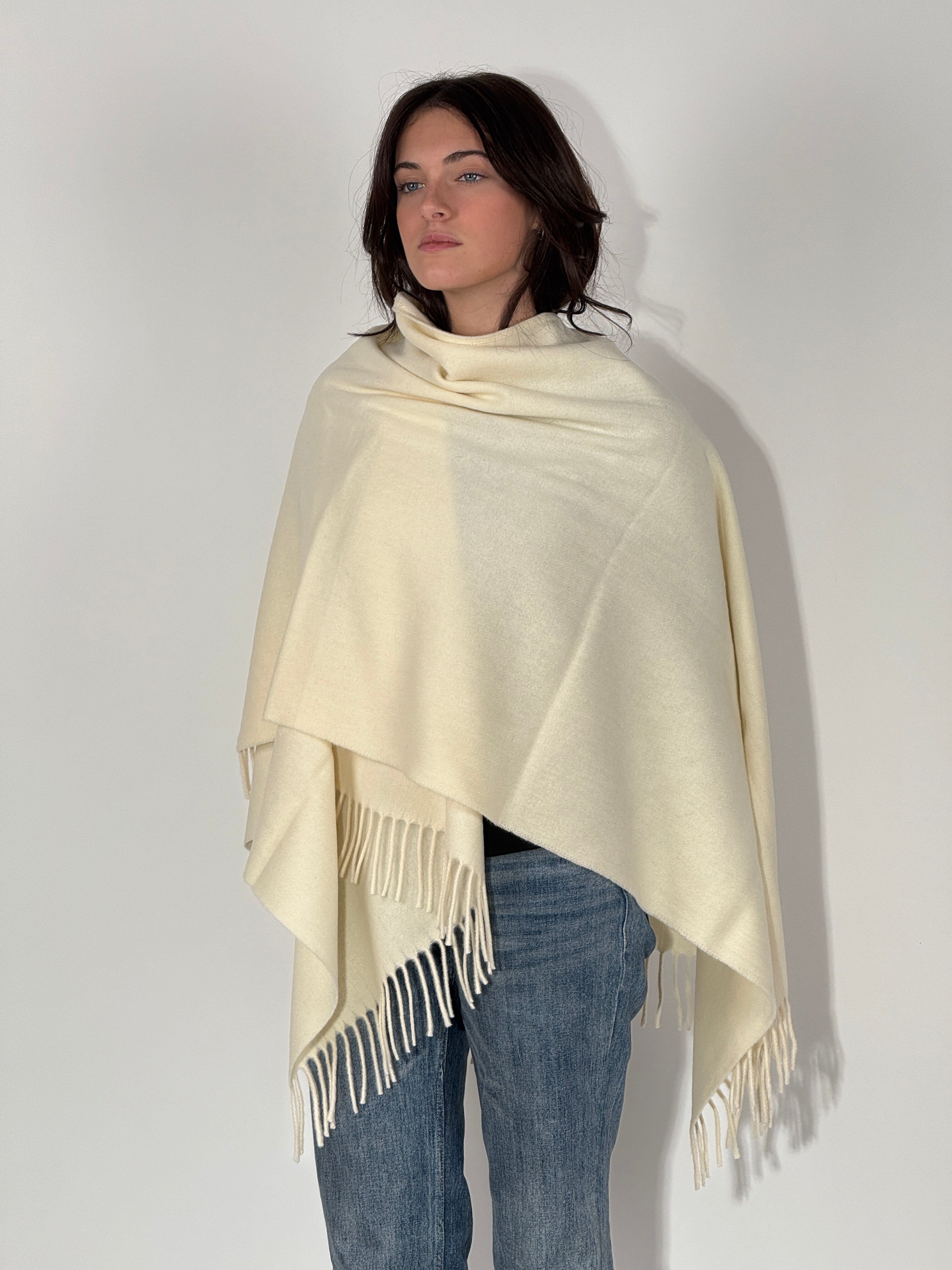 Poncho in Lana - Bianco Lana