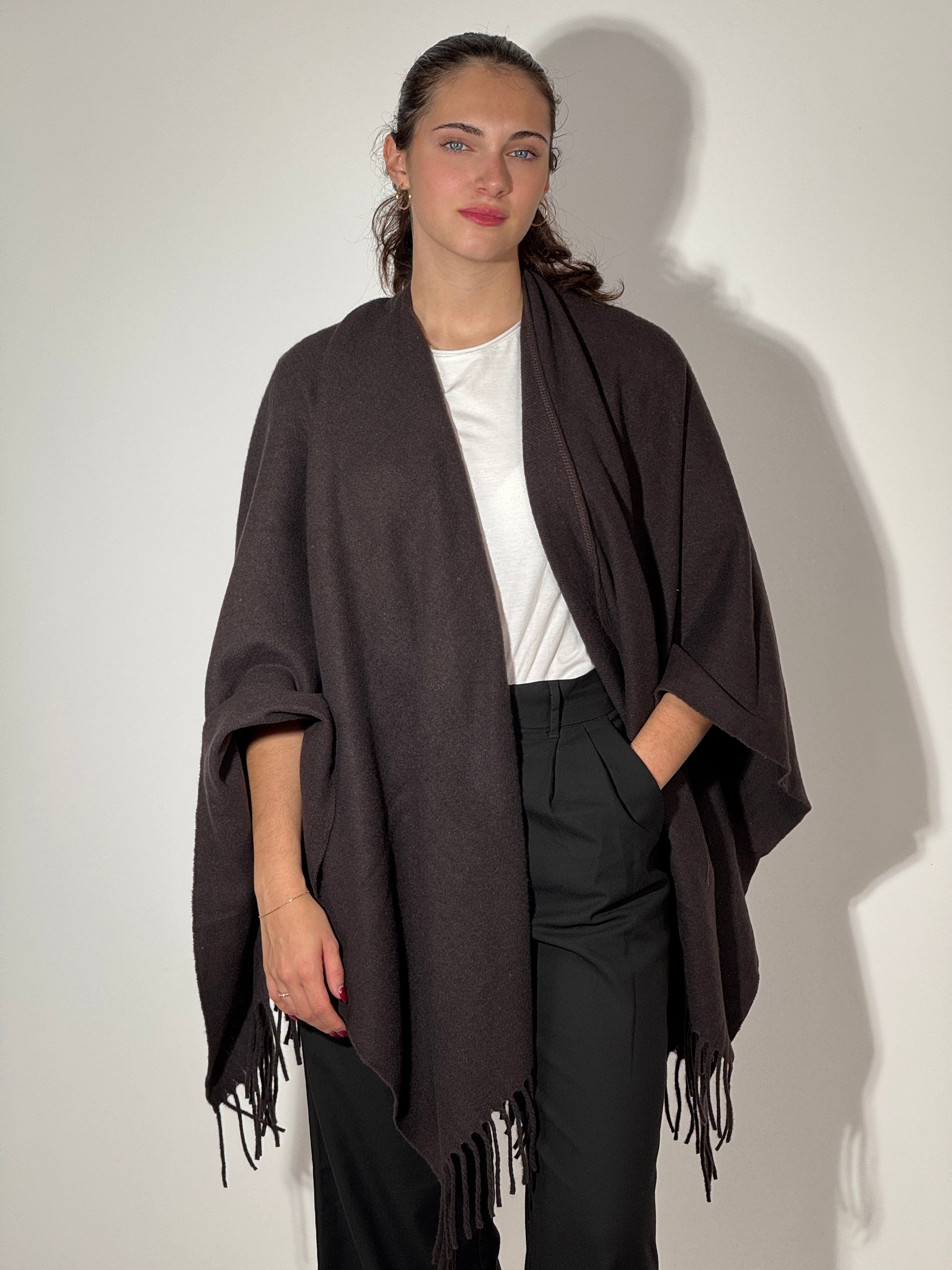 Poncho in Lana Marrone