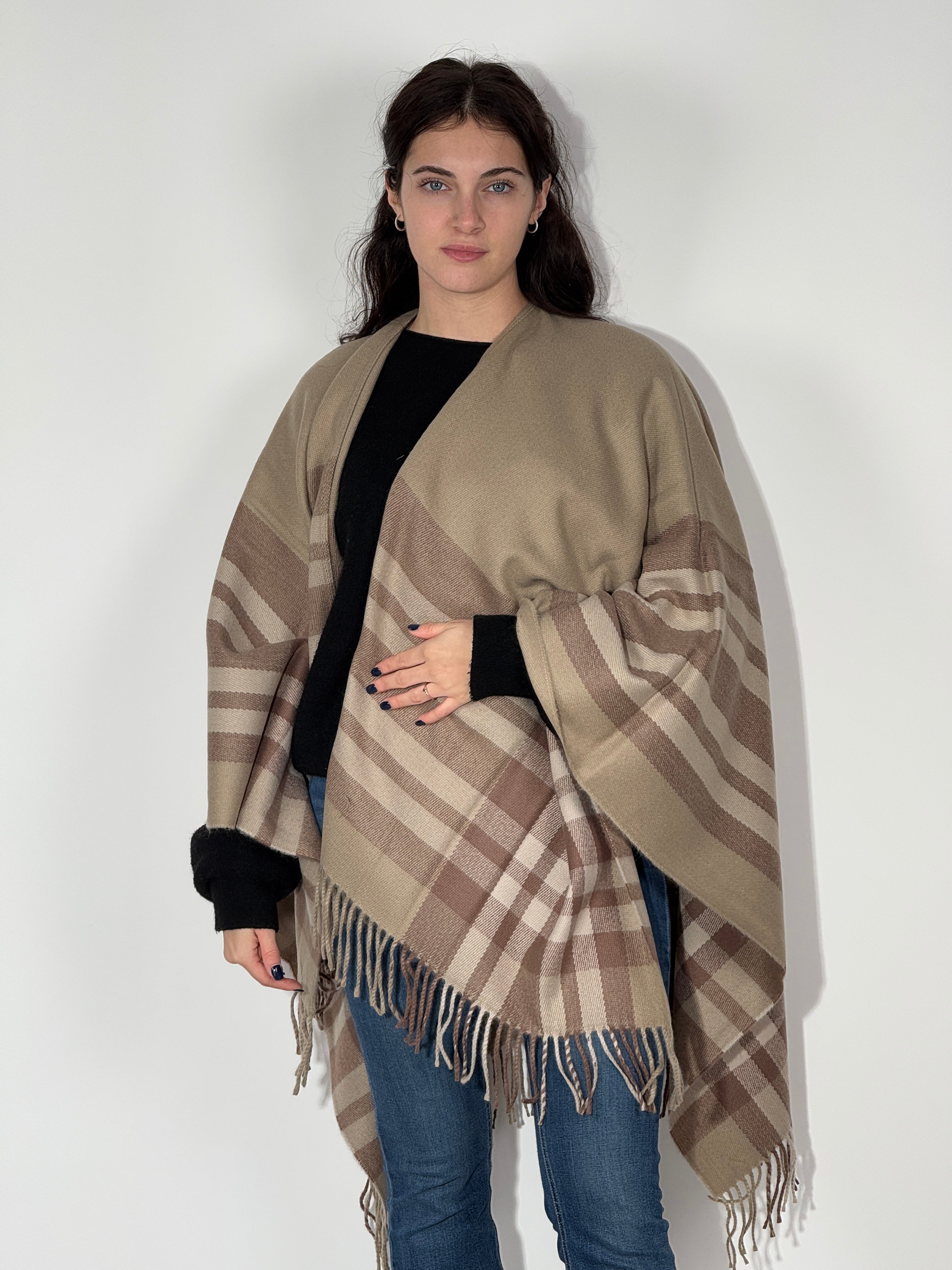 Poncho Righe 940 Beige-Cammello