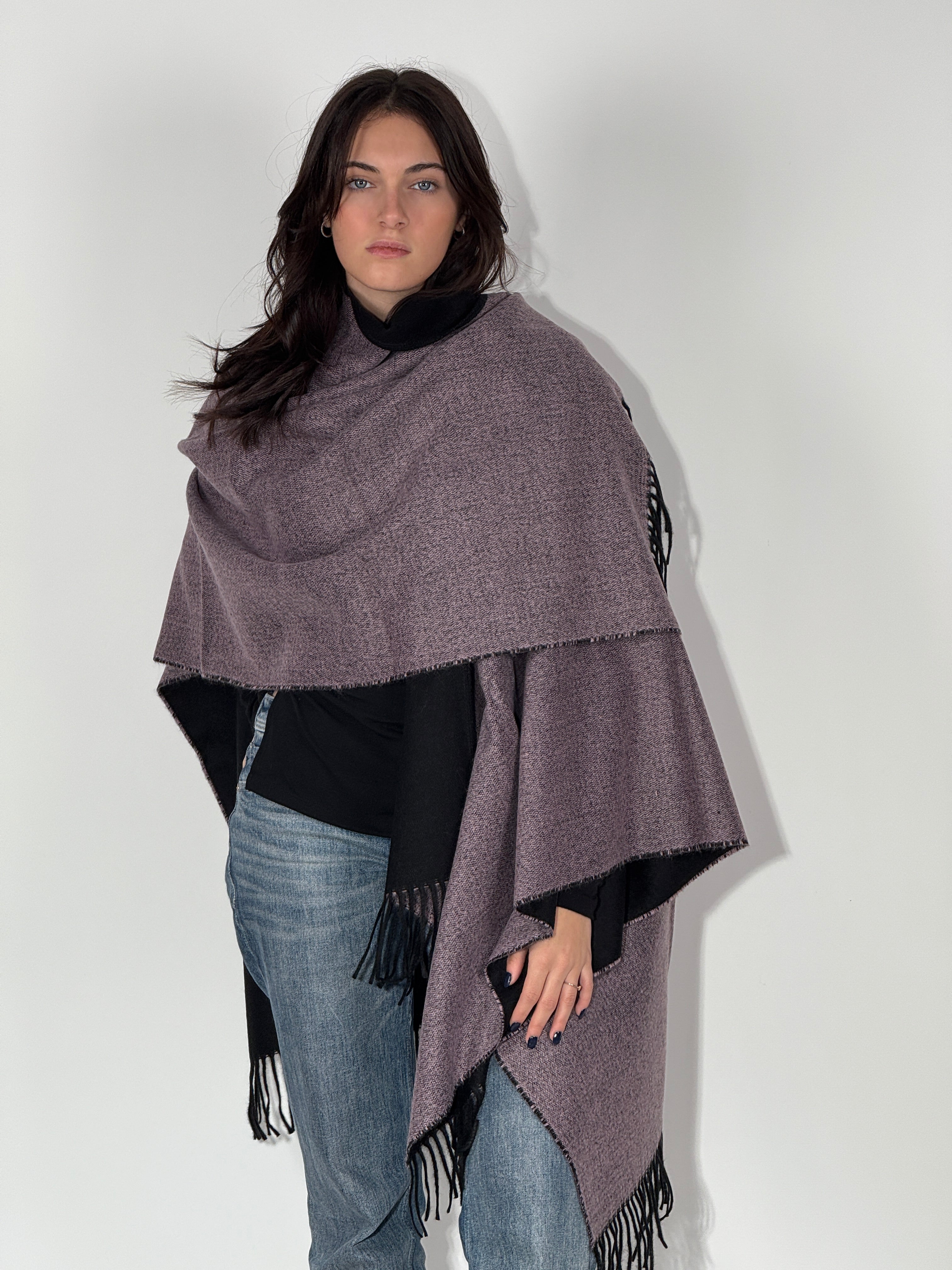 Poncho Double Face 924 - Nero/Rosa