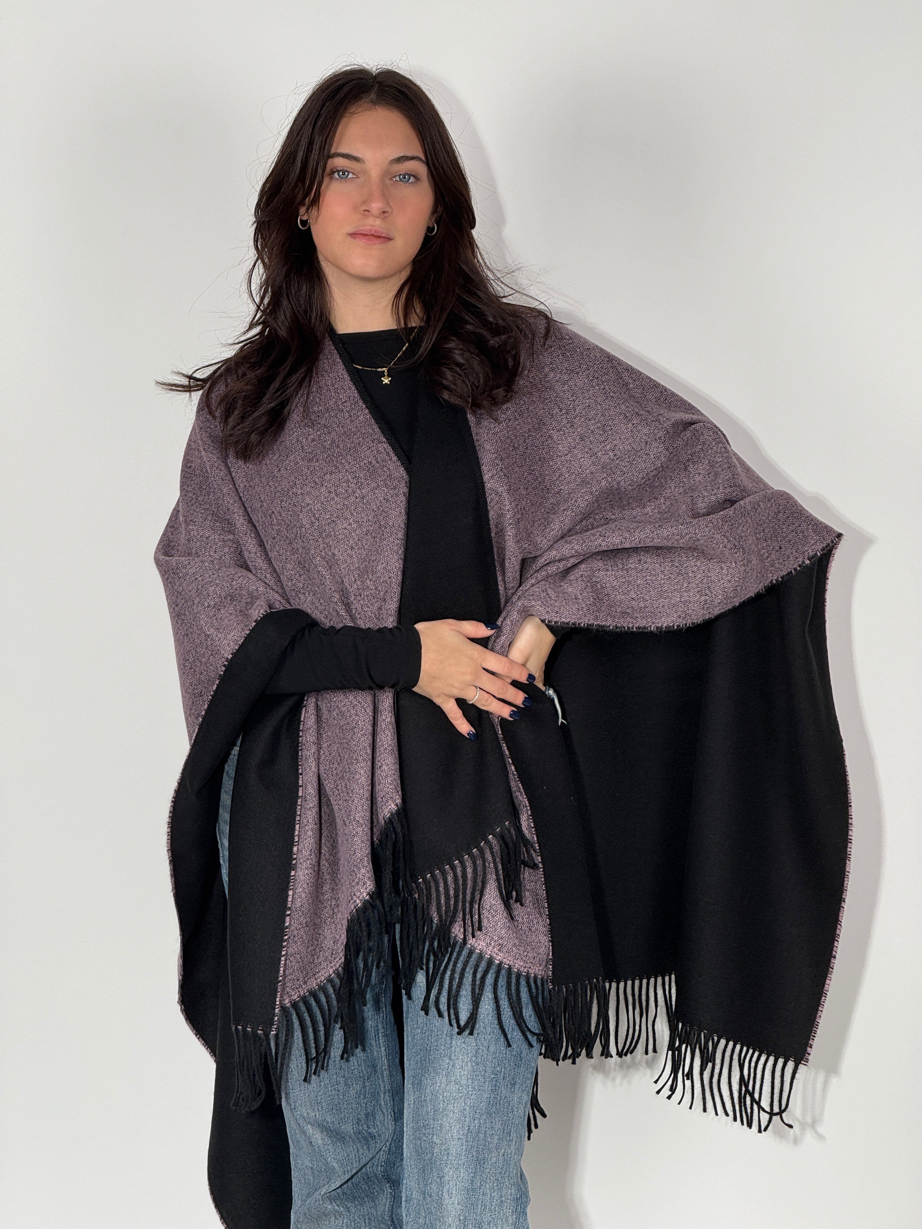 Poncho Double Face 924 - Nero/Rosa