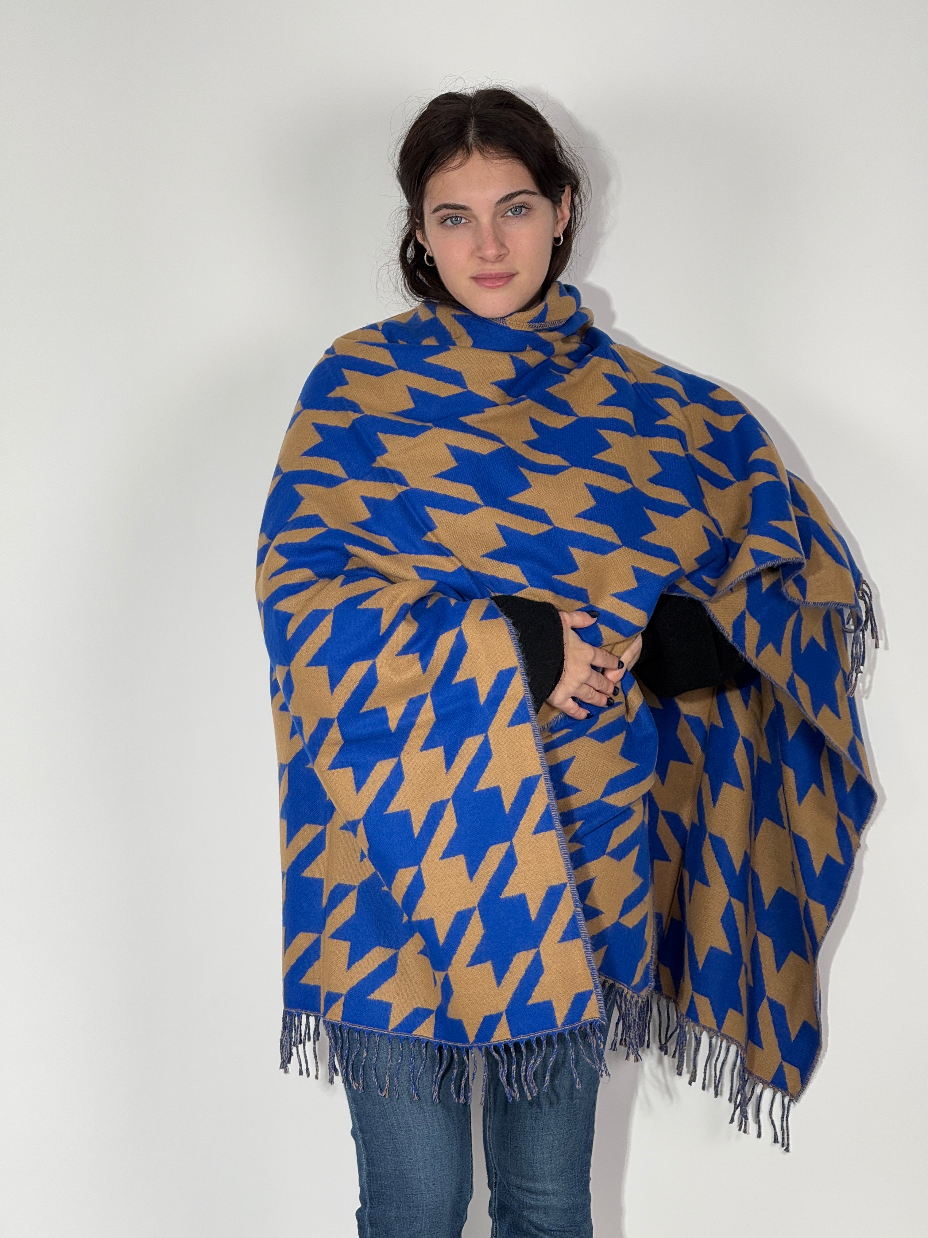 Poncho Jacquard 1018 Cammelo-Blu