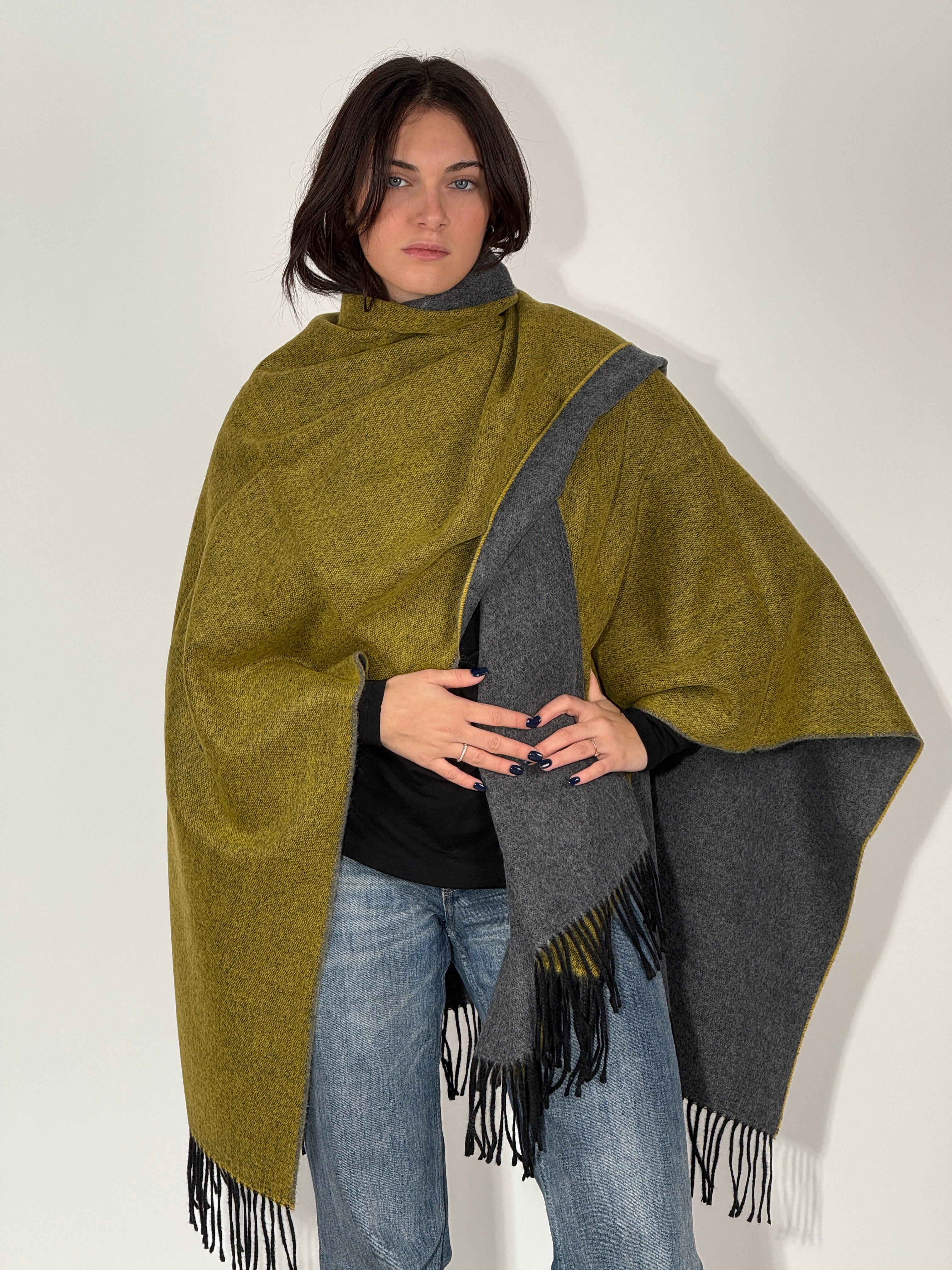 Poncho Double Face 924 - Grigio/Lime