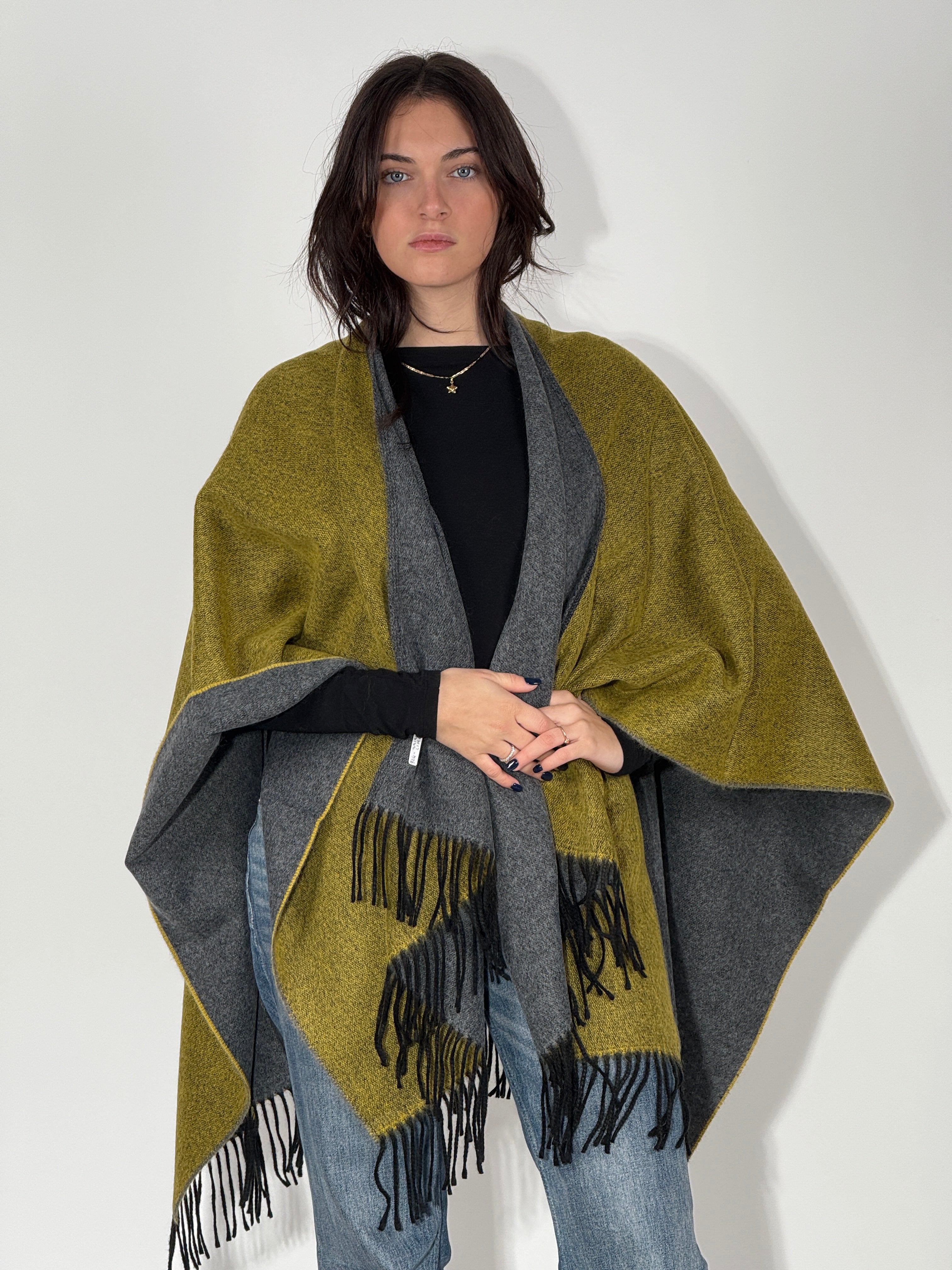 Poncho Double Face 924 - Grigio/Lime