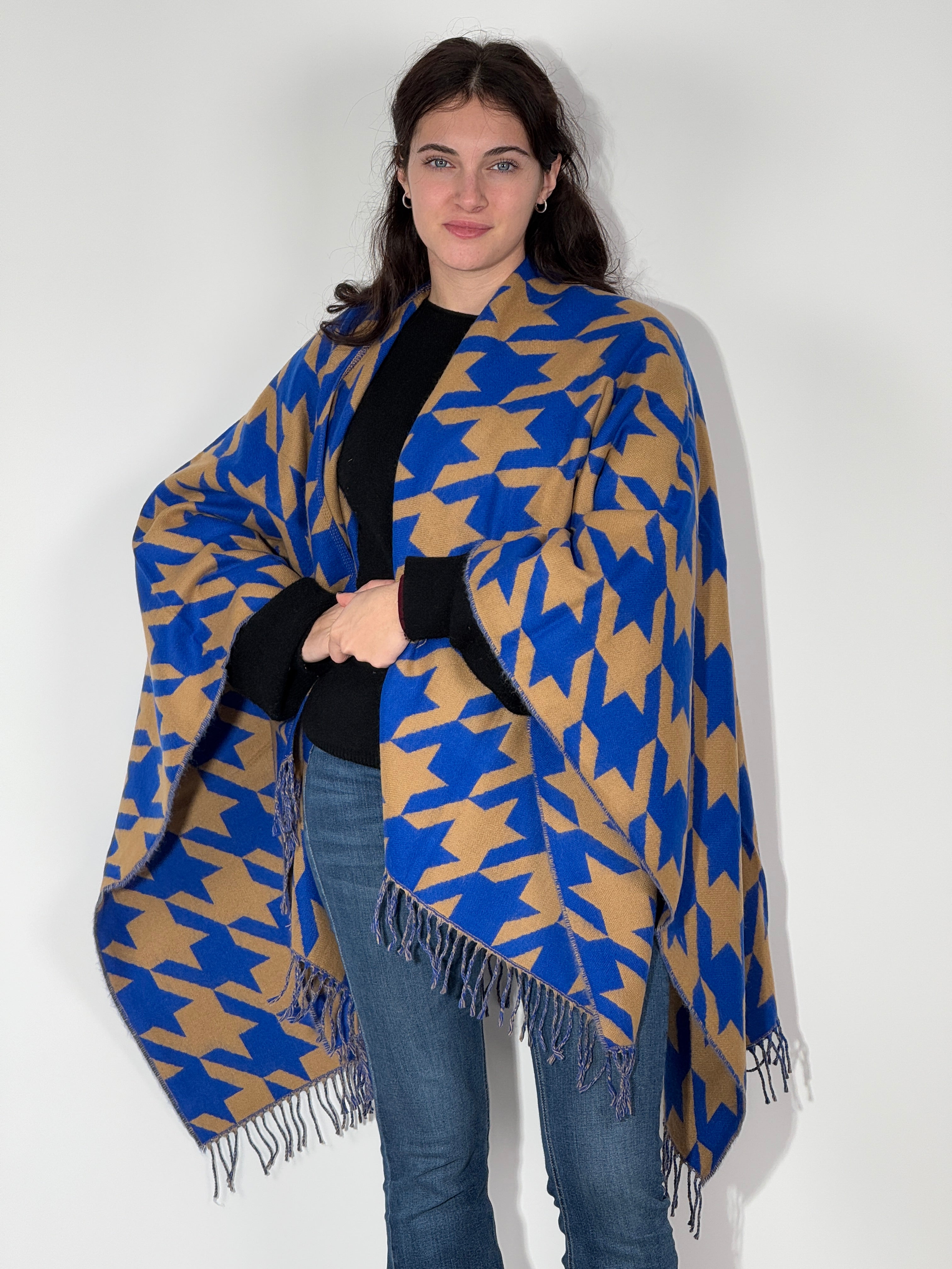 Poncho Jacquard 1018 Cammelo-Blu