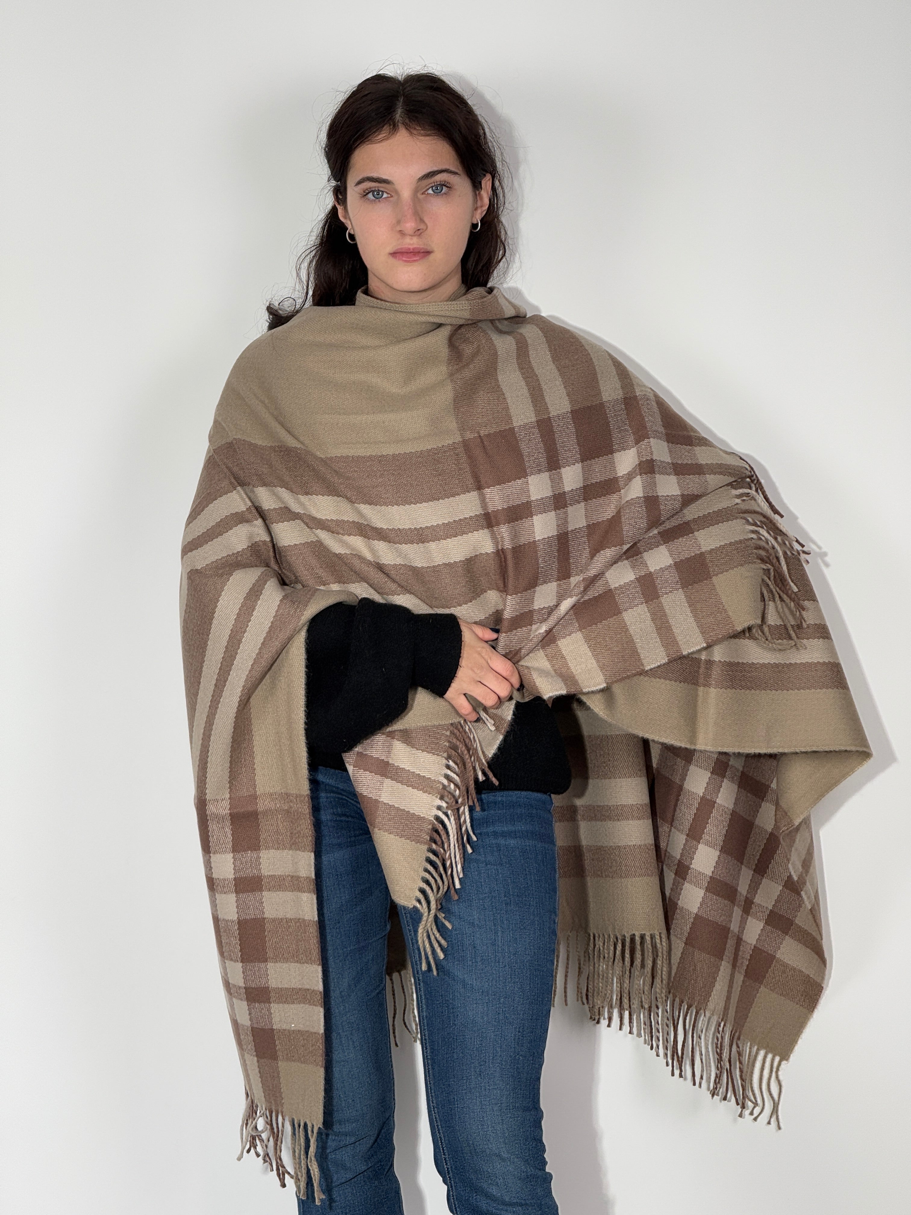 Poncho Righe 940 Beige-Cammello