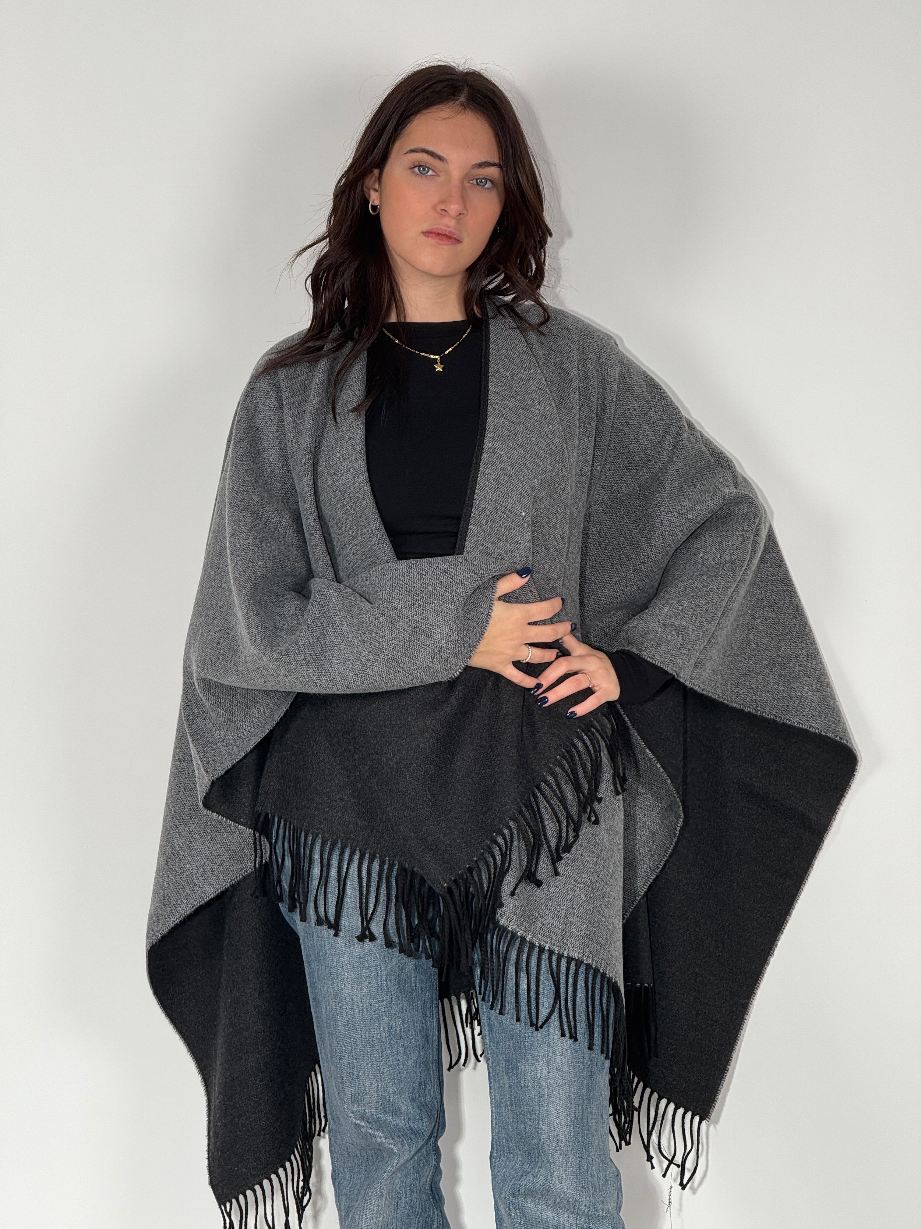 Poncho Double Face 924 - Antracite/Grigio