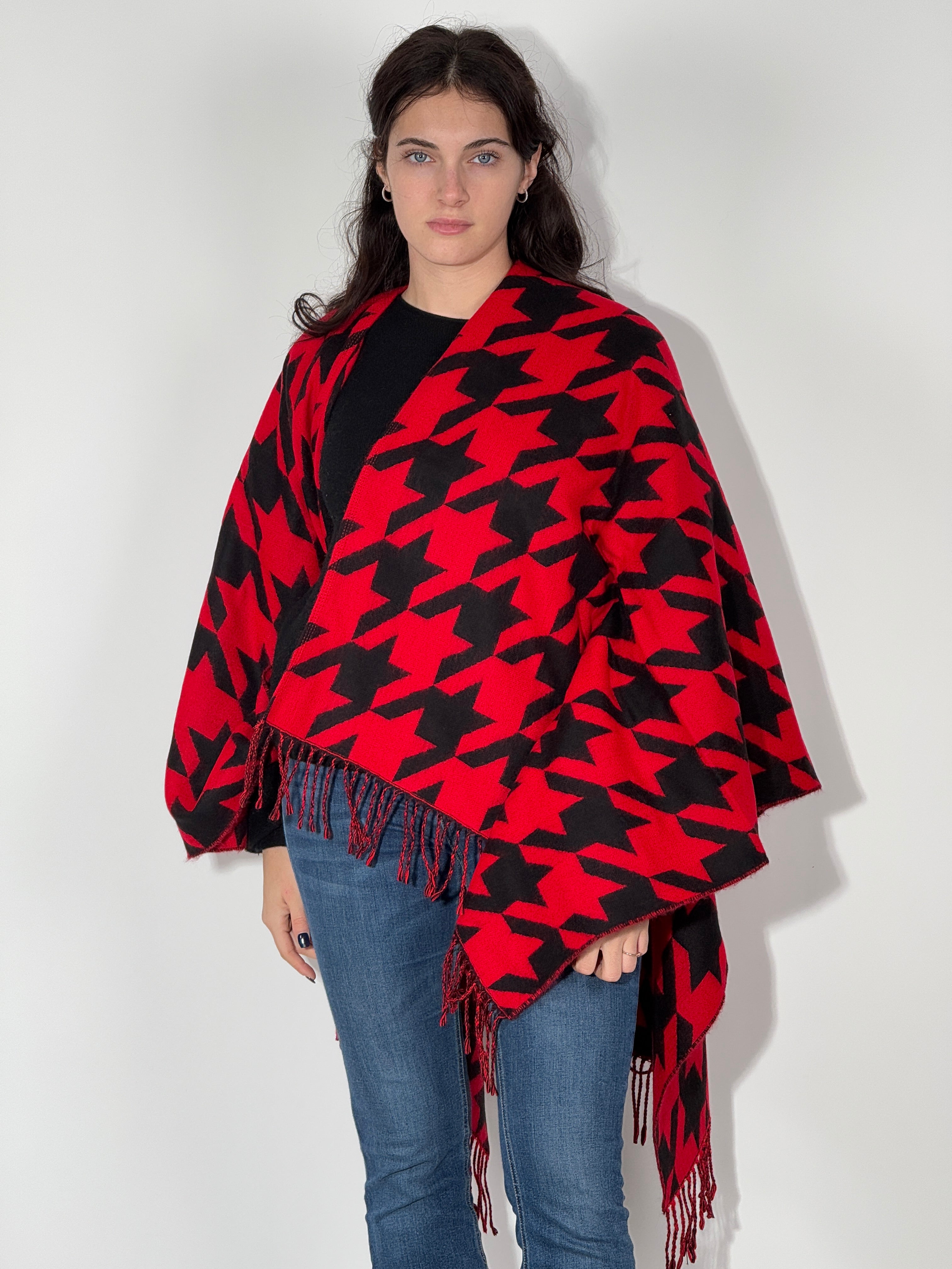 Poncho Jacquard 1018 Rosso-Nero