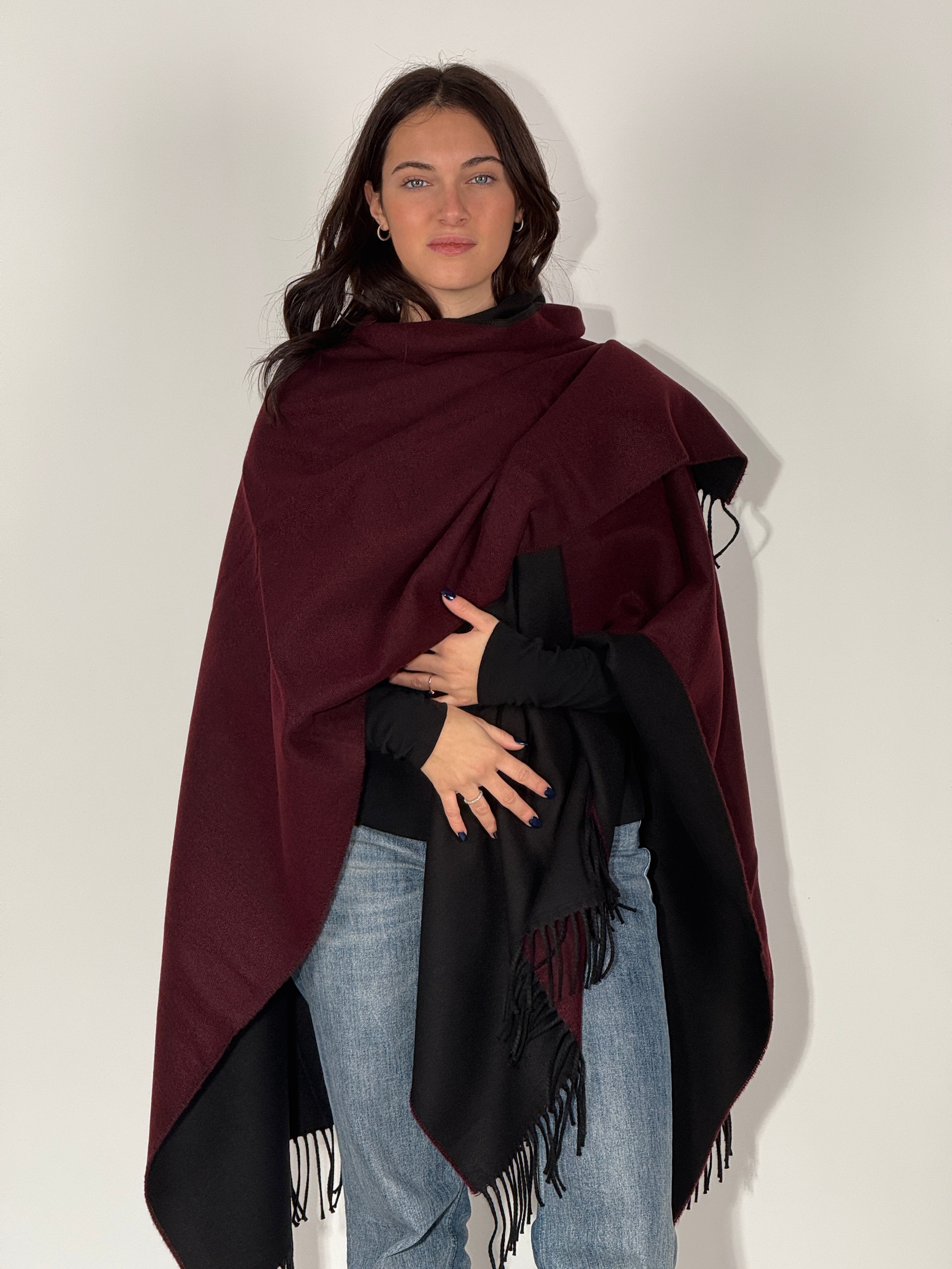 Poncho Double Face 924 - Nero/Bordeaux