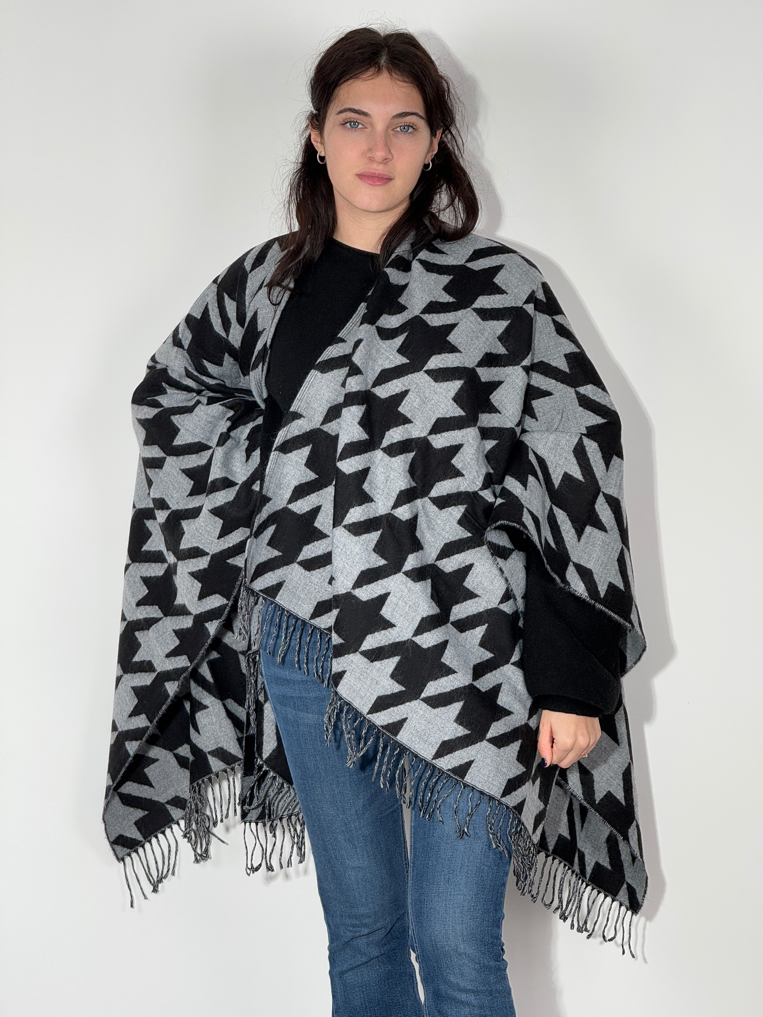 Poncho Jacquard 1018 Nero-Grigio