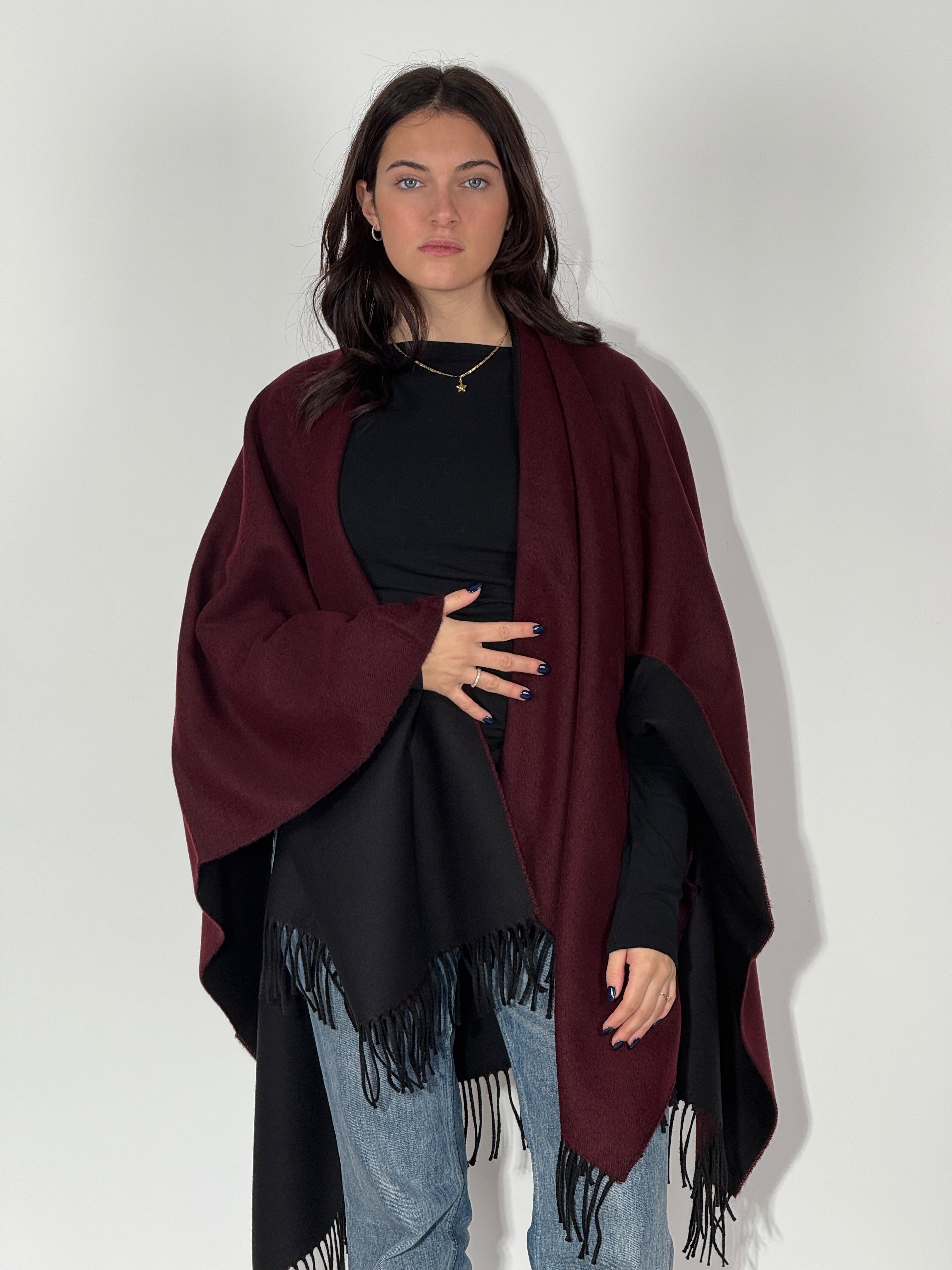 Poncho Double Face 924 - Nero/Bordeaux