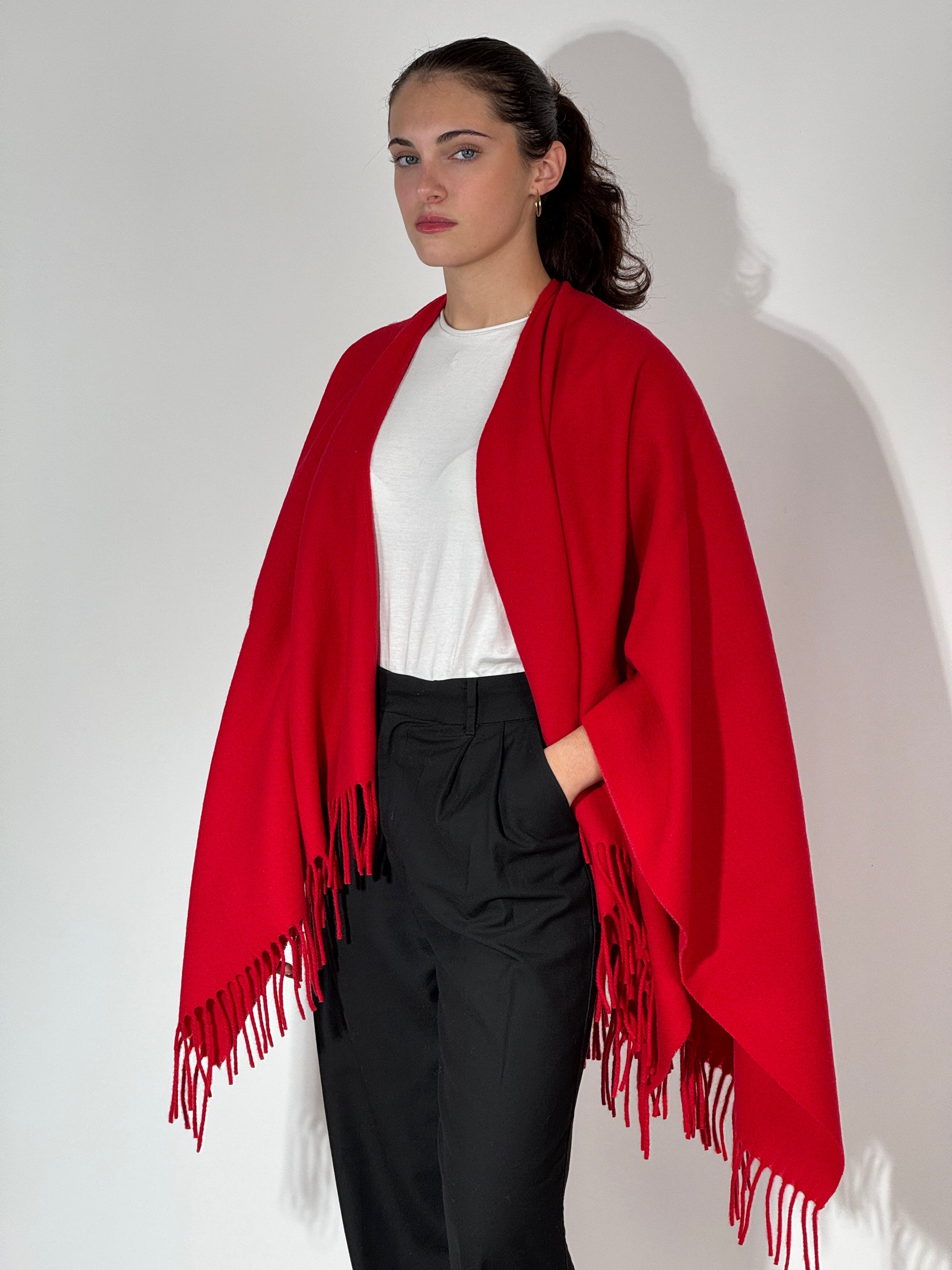 Poncho in Lana Rosso