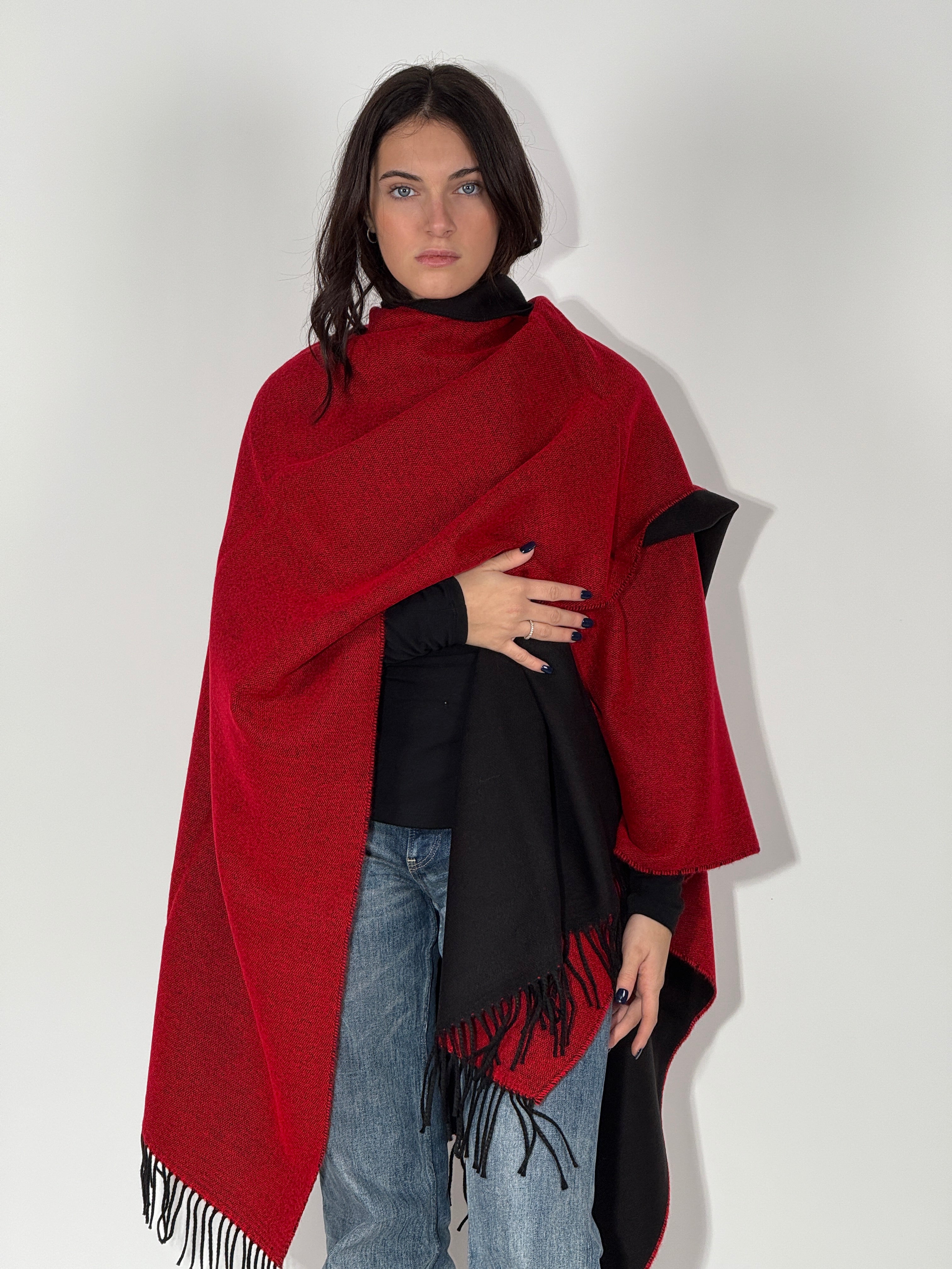 Poncho Double Face 924 - Nero/Rosso