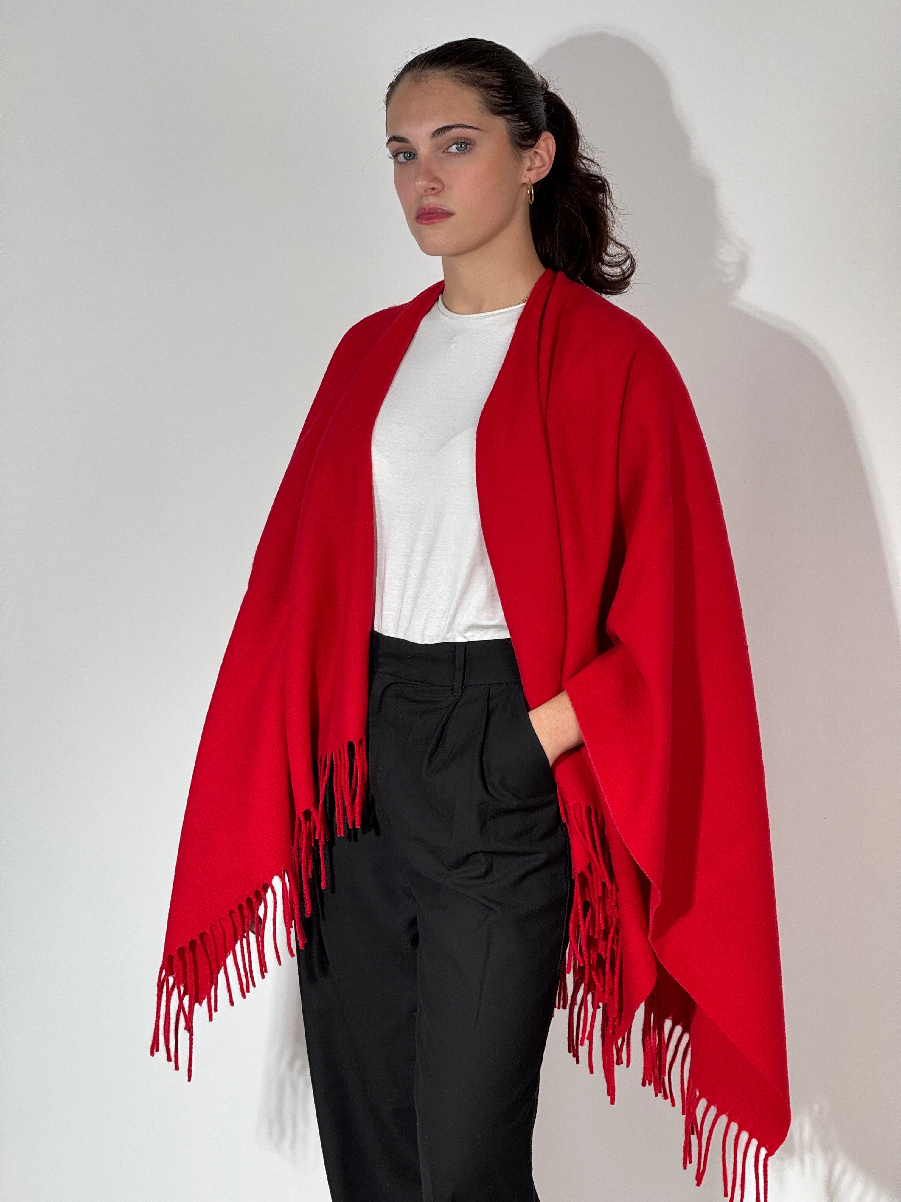 Poncho in Lana Rosso