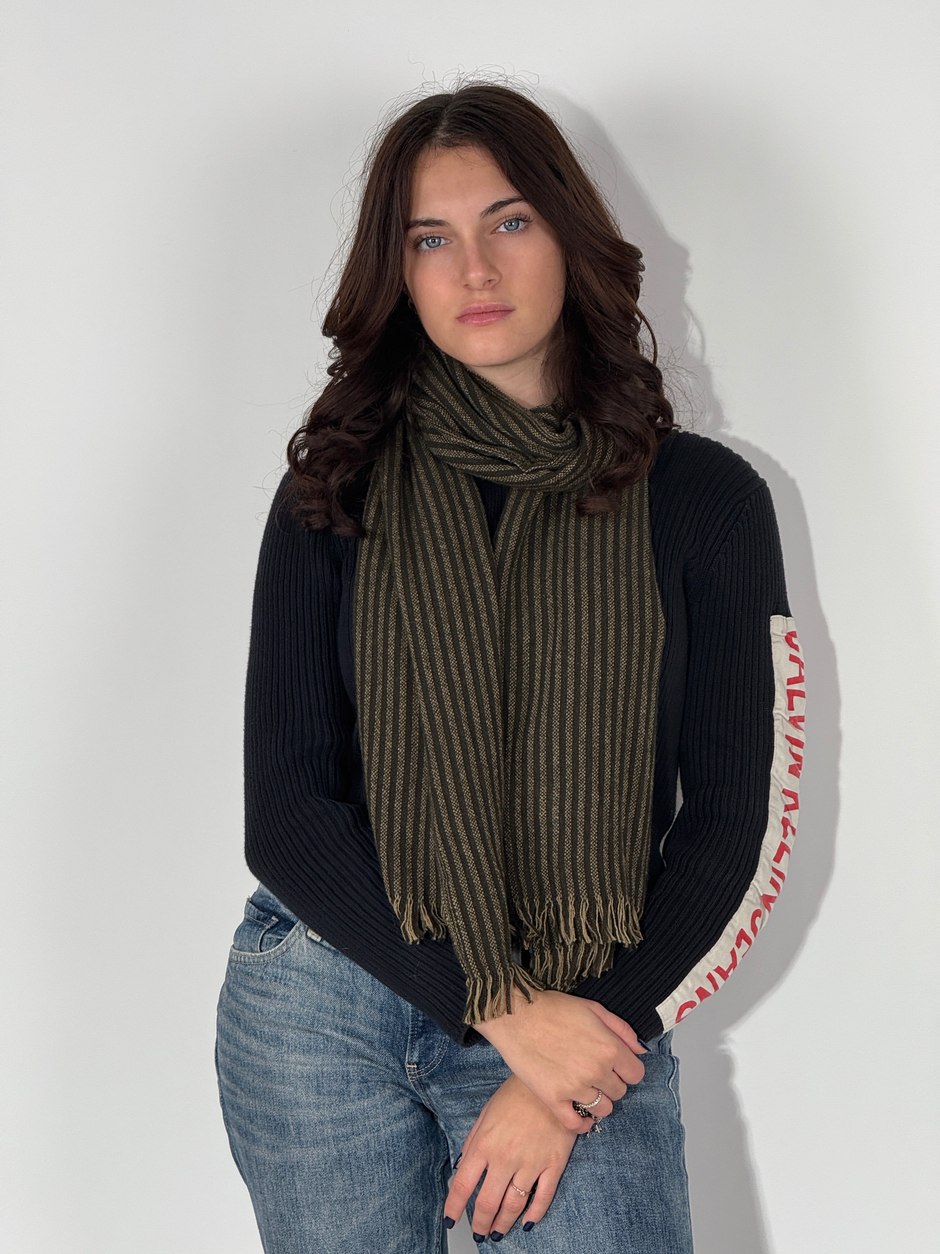 Sciarpa 100 % Cashmere Righe - Verde Muschio