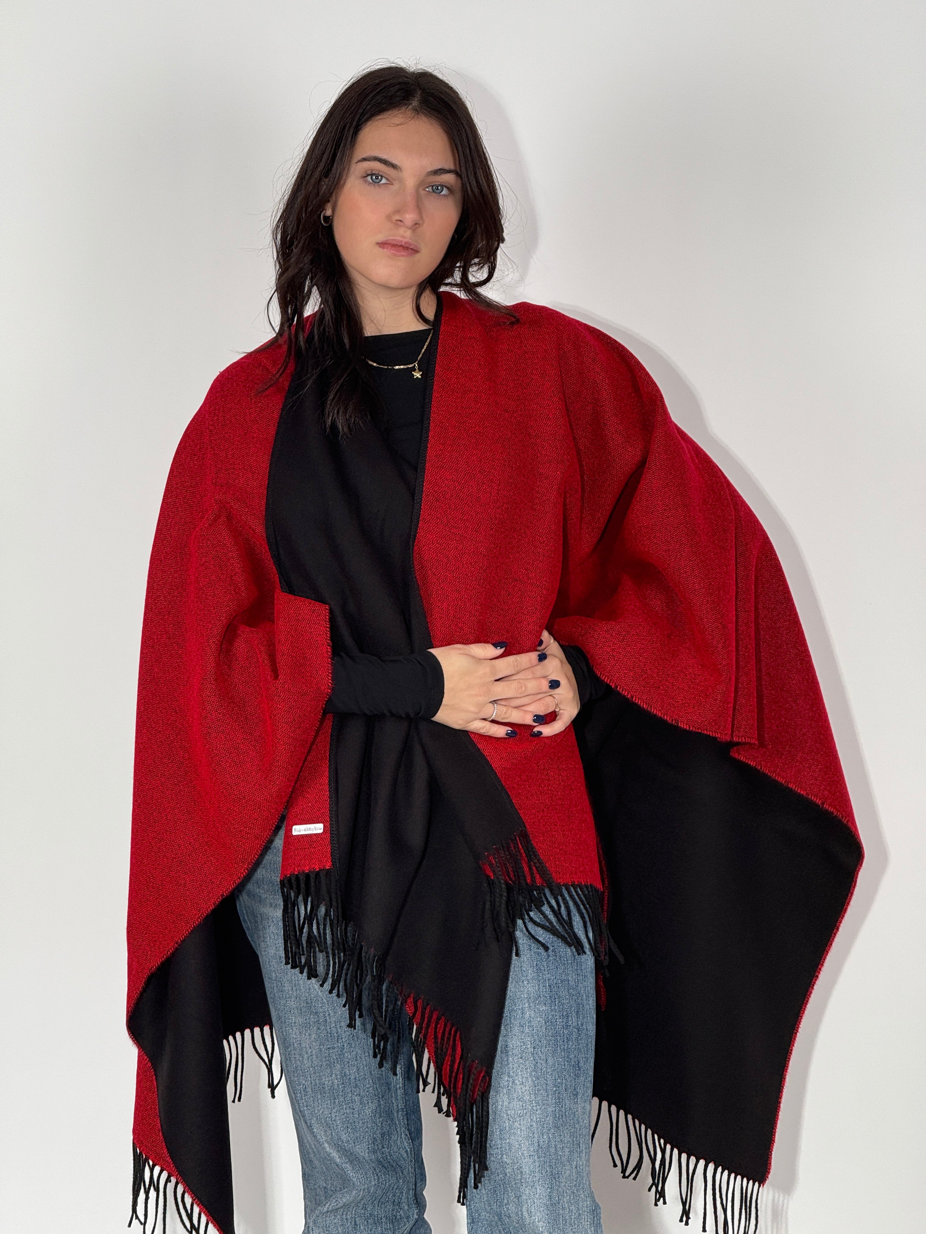 Poncho Double Face 924 - Nero/Rosso