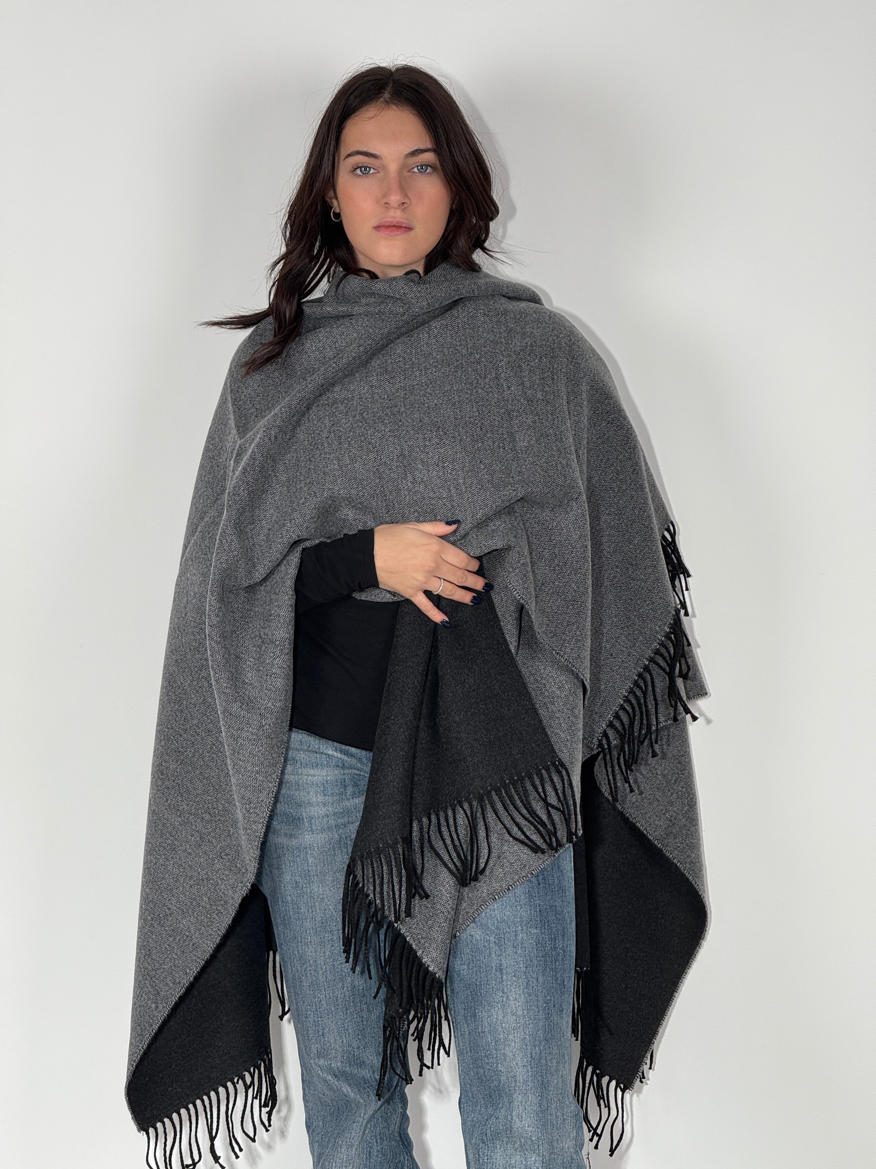 Poncho Double Face 924 - Antracite/Grigio