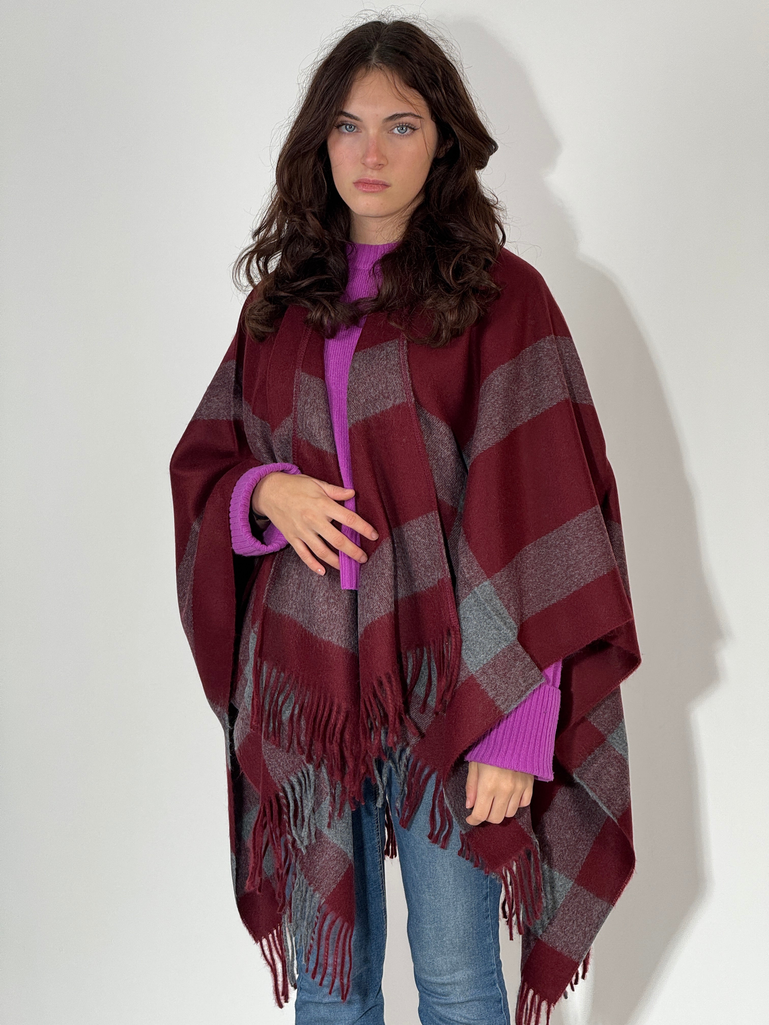 Poncho 968 Bordeaux - Grigio