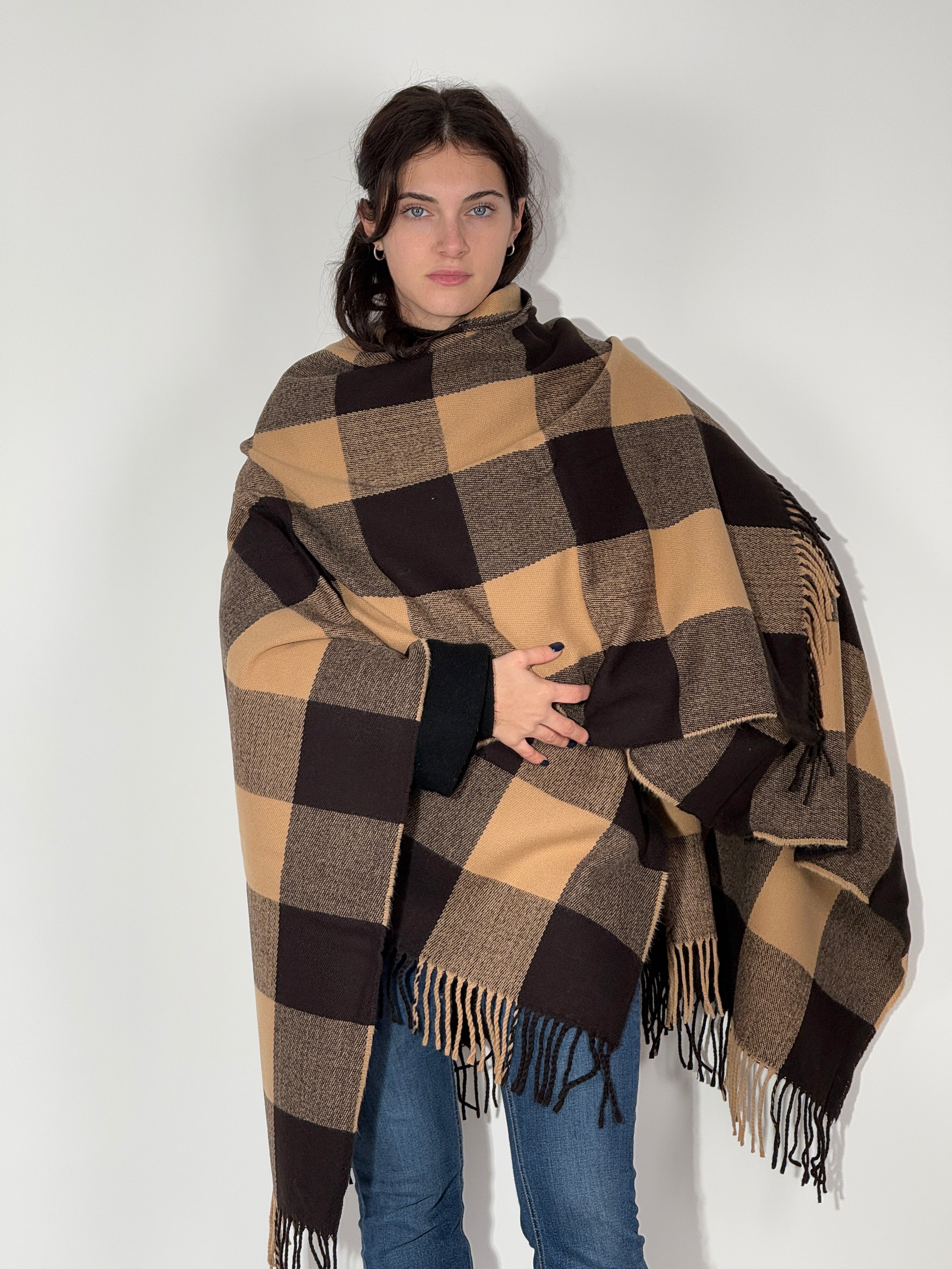 Poncho Quadrettato 1015 Beige - Castoro