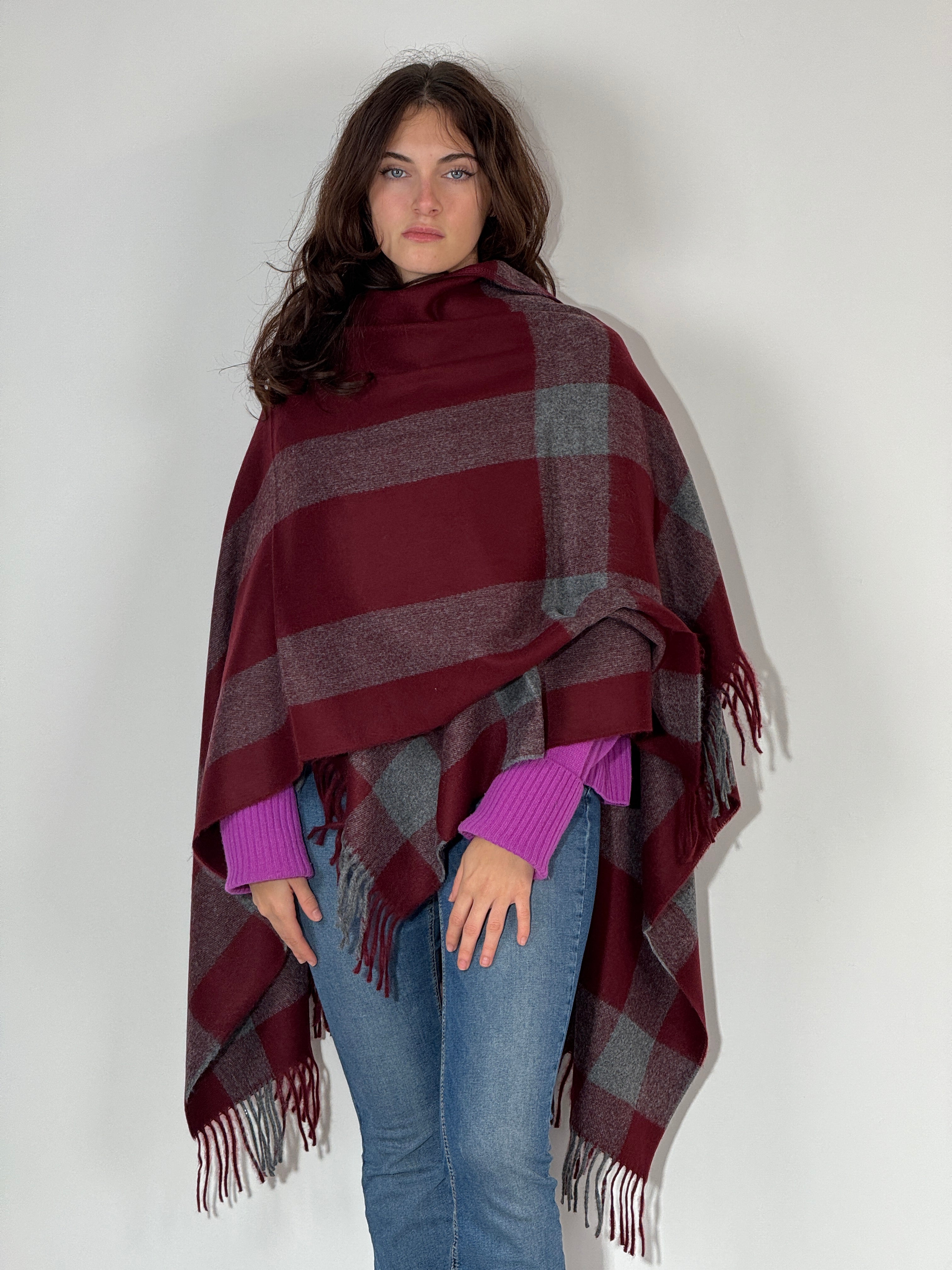 Poncho 968 Bordeaux - Grigio