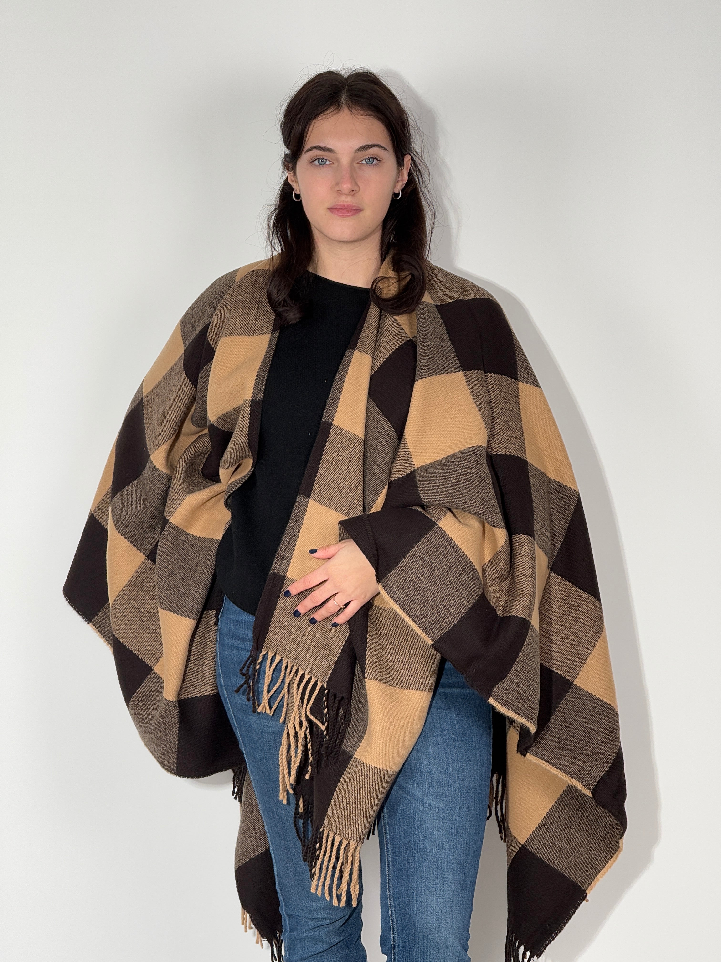 Poncho Quadrettato 1015 Beige - Castoro