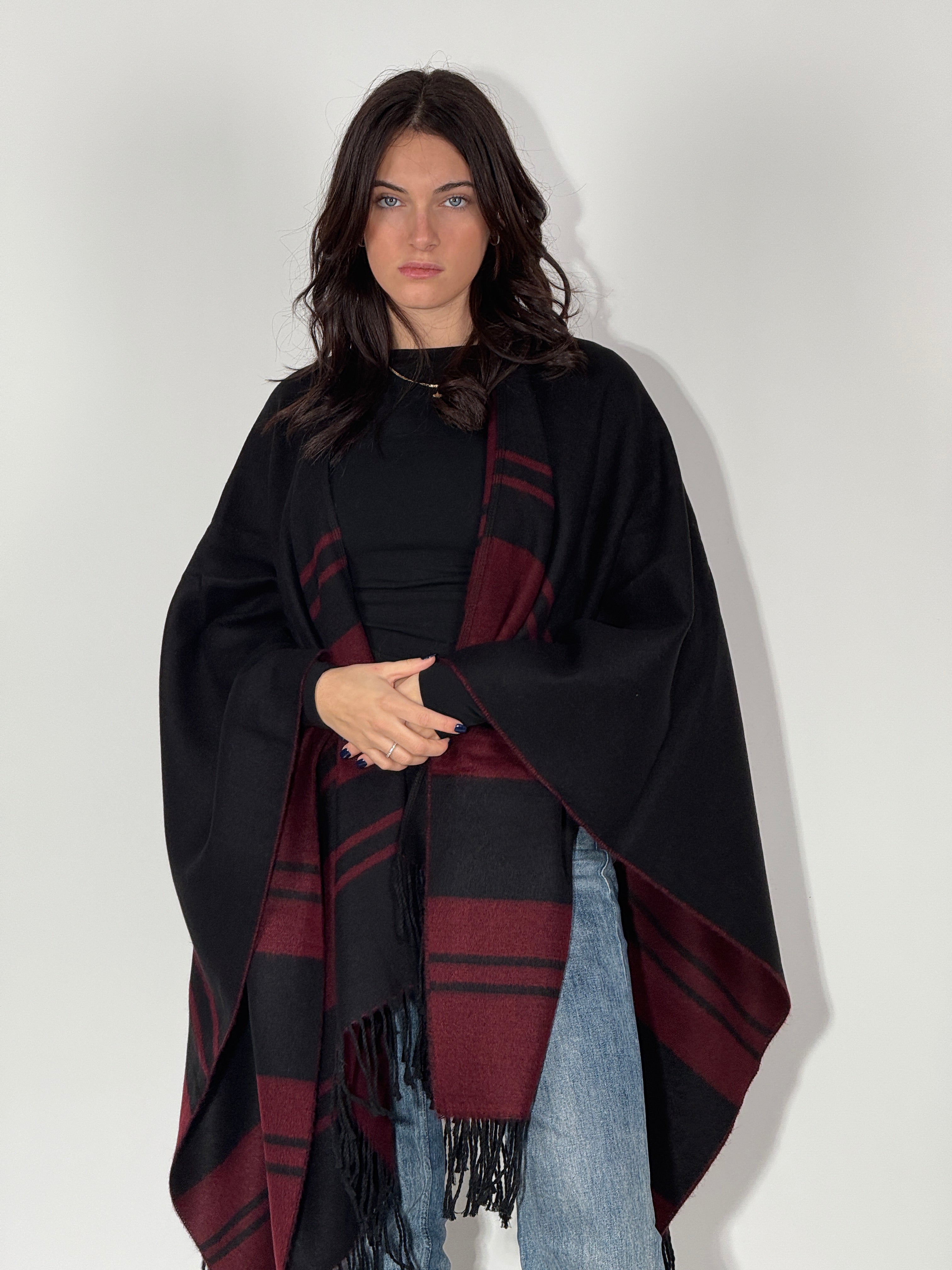 Poncho Doubleface 970 Nero/Bordeaux