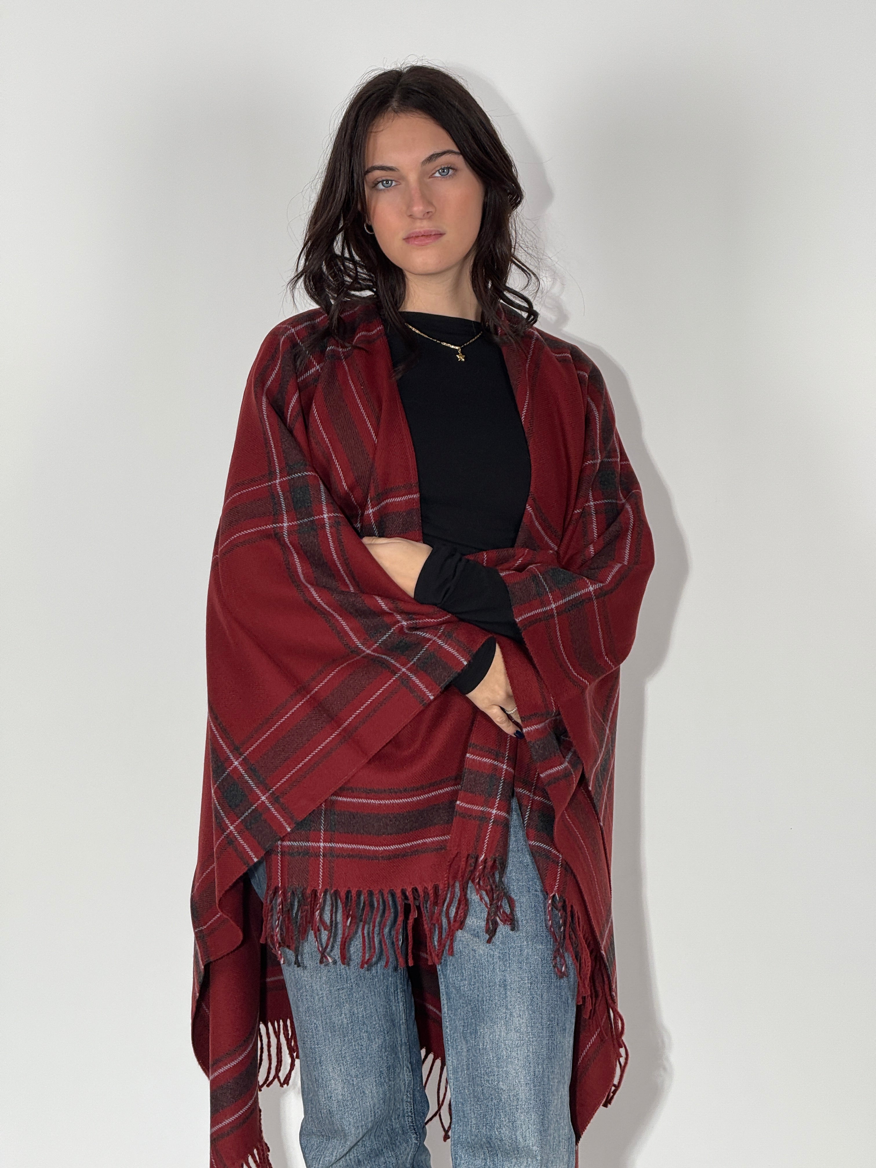 Poncho Quadri 758 Bordeaux