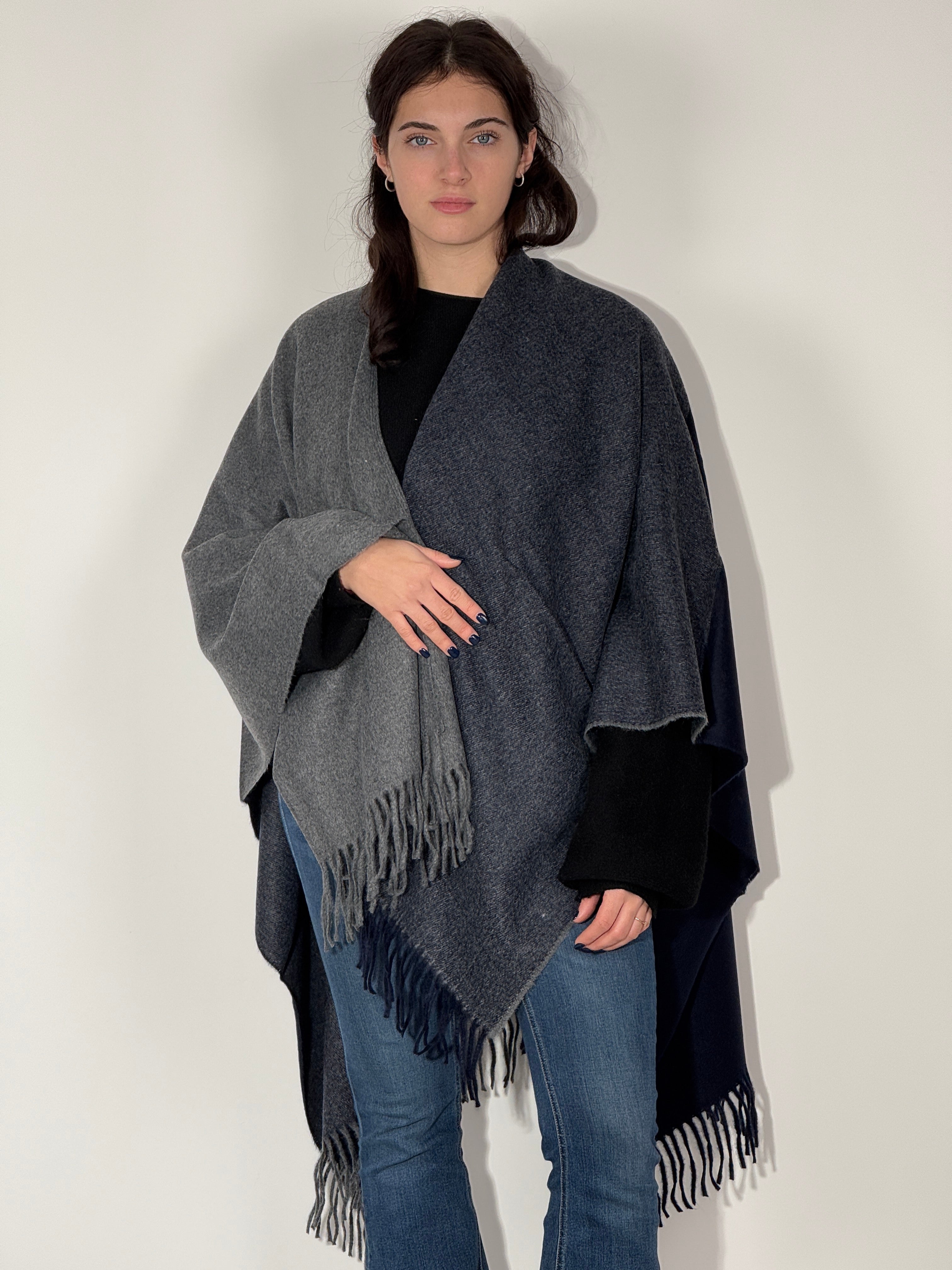 Poncho Quadri 370 Bluemarine-Grigio