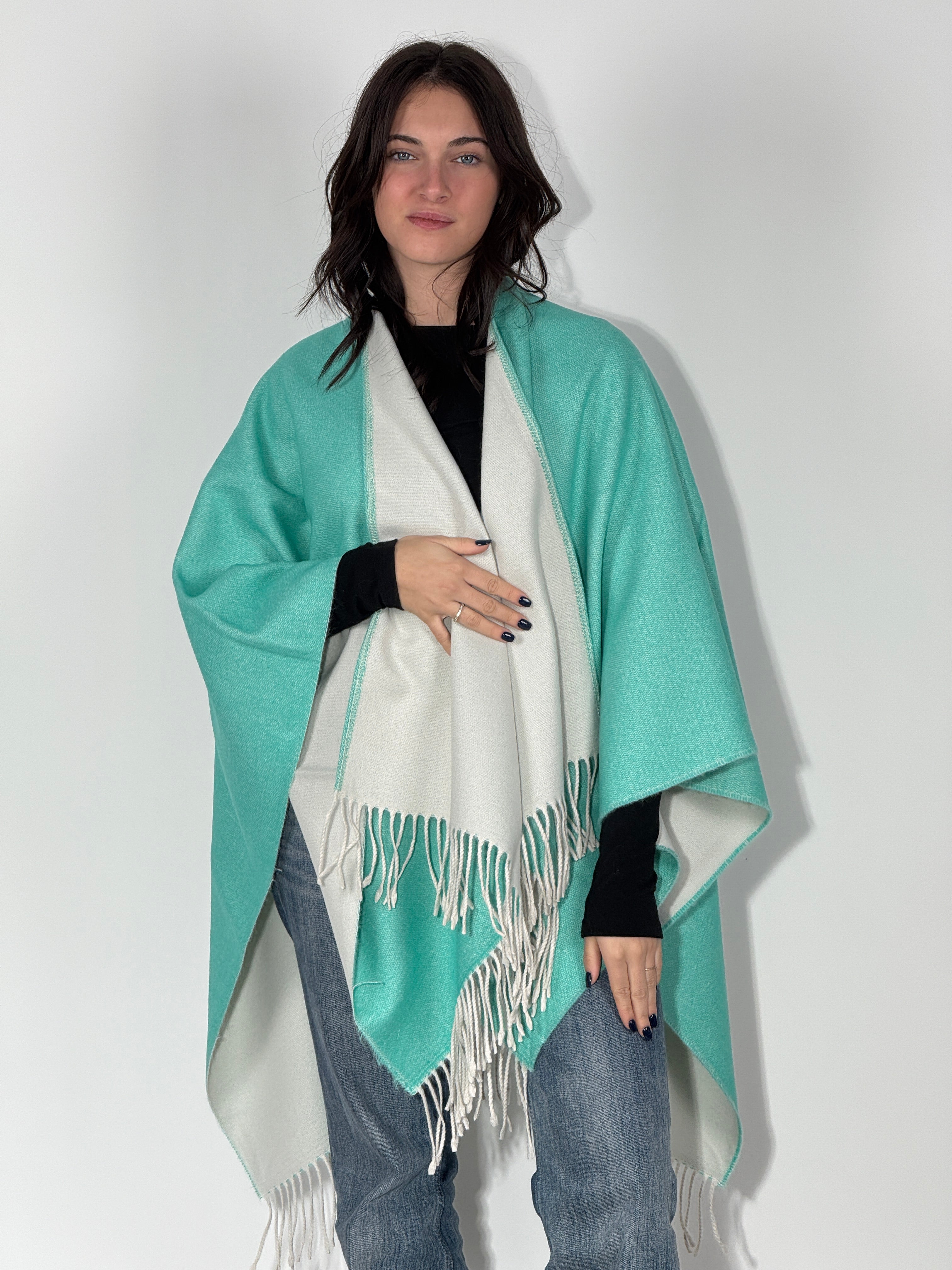 Poncho Double Face 960 Smeraldo - Ghiaccio