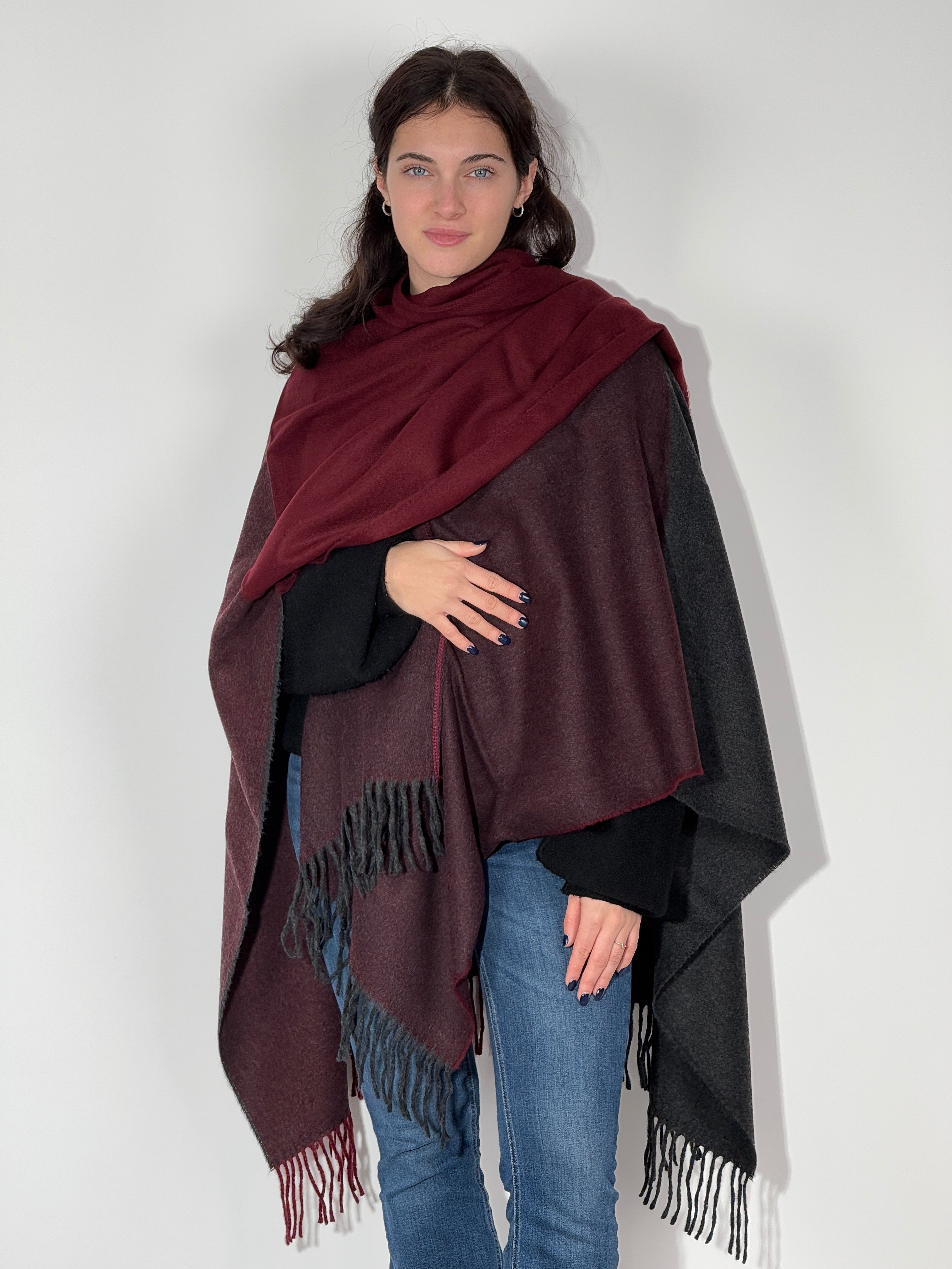 Poncho Quadri 370 Bordeaux - Antracite