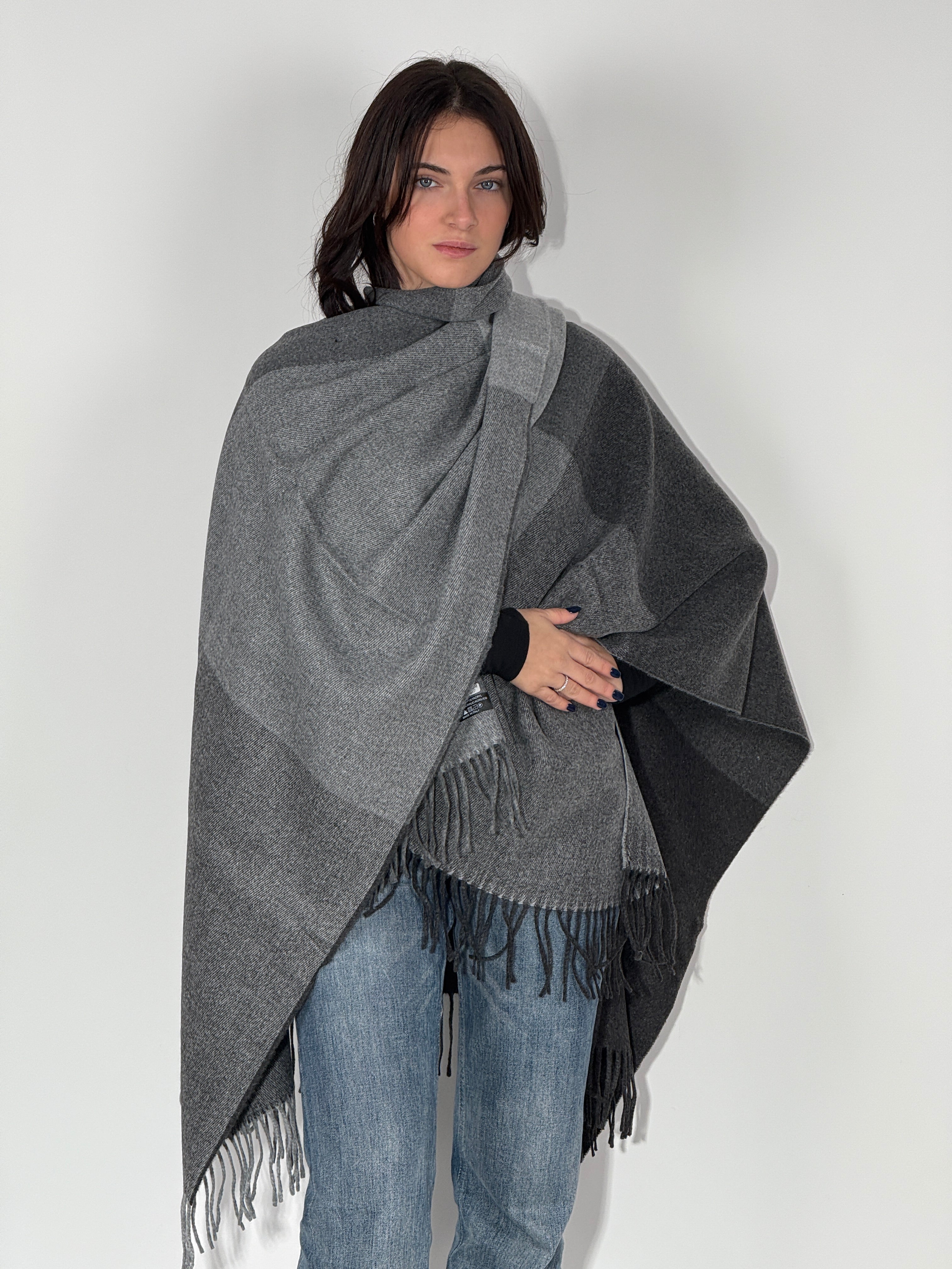 Poncho Quadri 927 - Antracite/Grigio