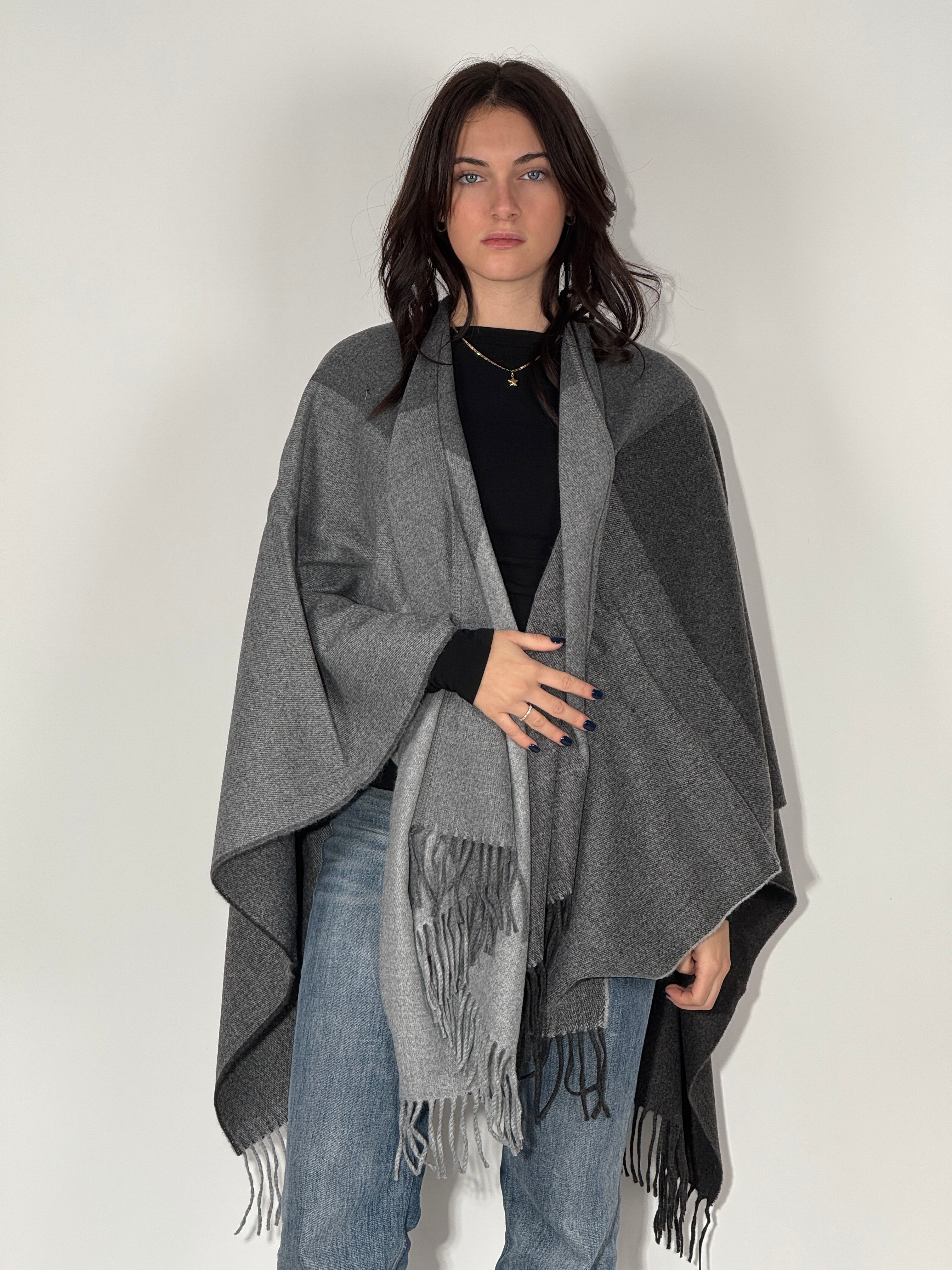 Poncho Quadri 927 - Antracite/Grigio