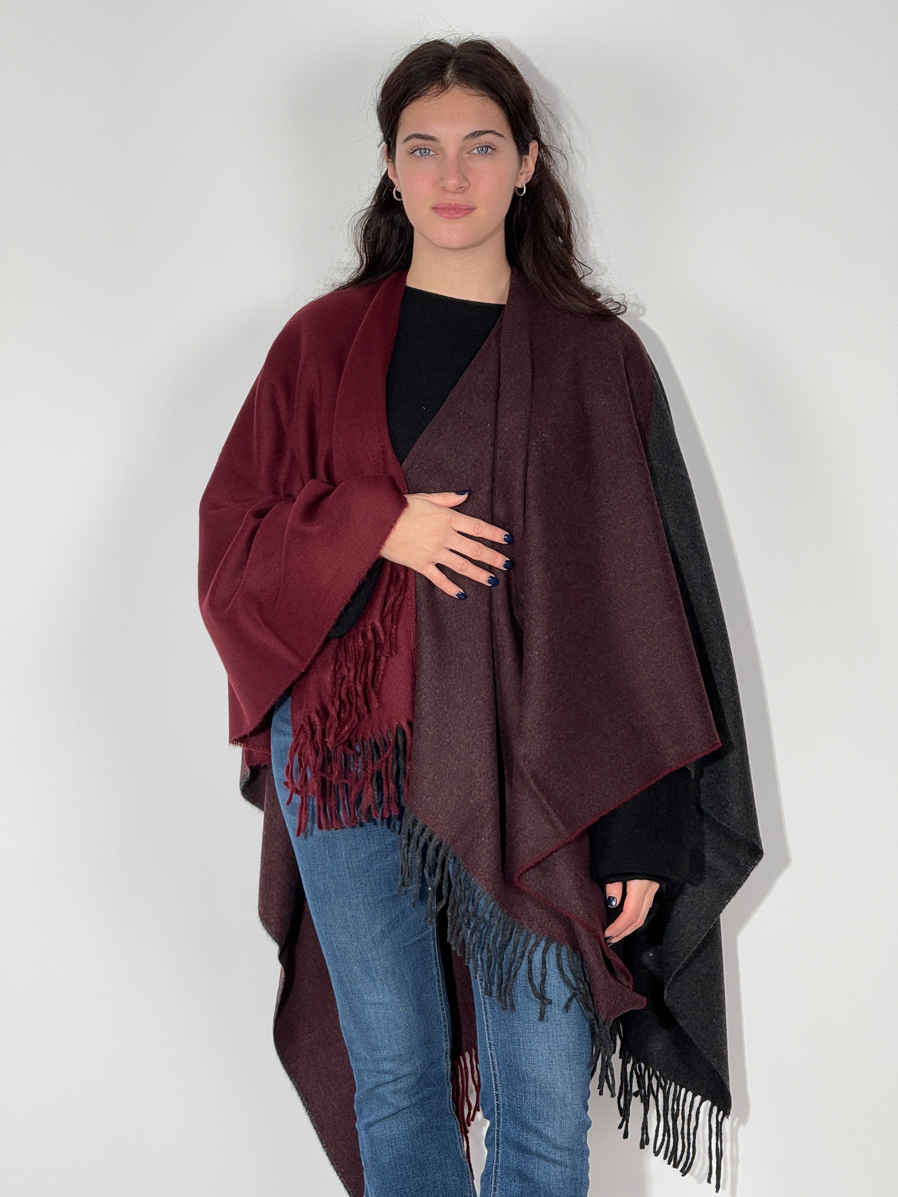 Poncho Quadri 370 Bordeaux - Antracite