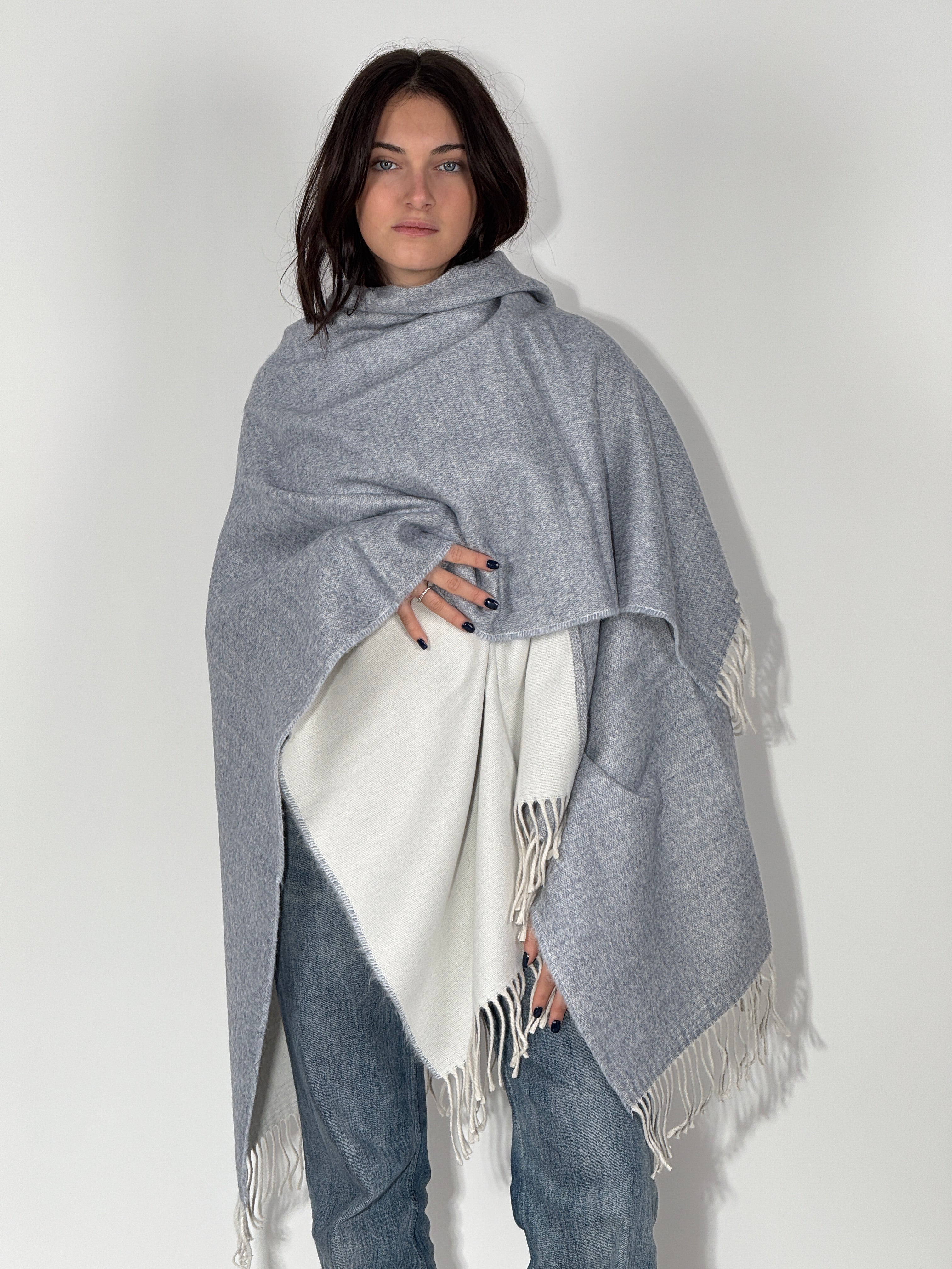 Poncho Double Face 960 Celeste-Mélange