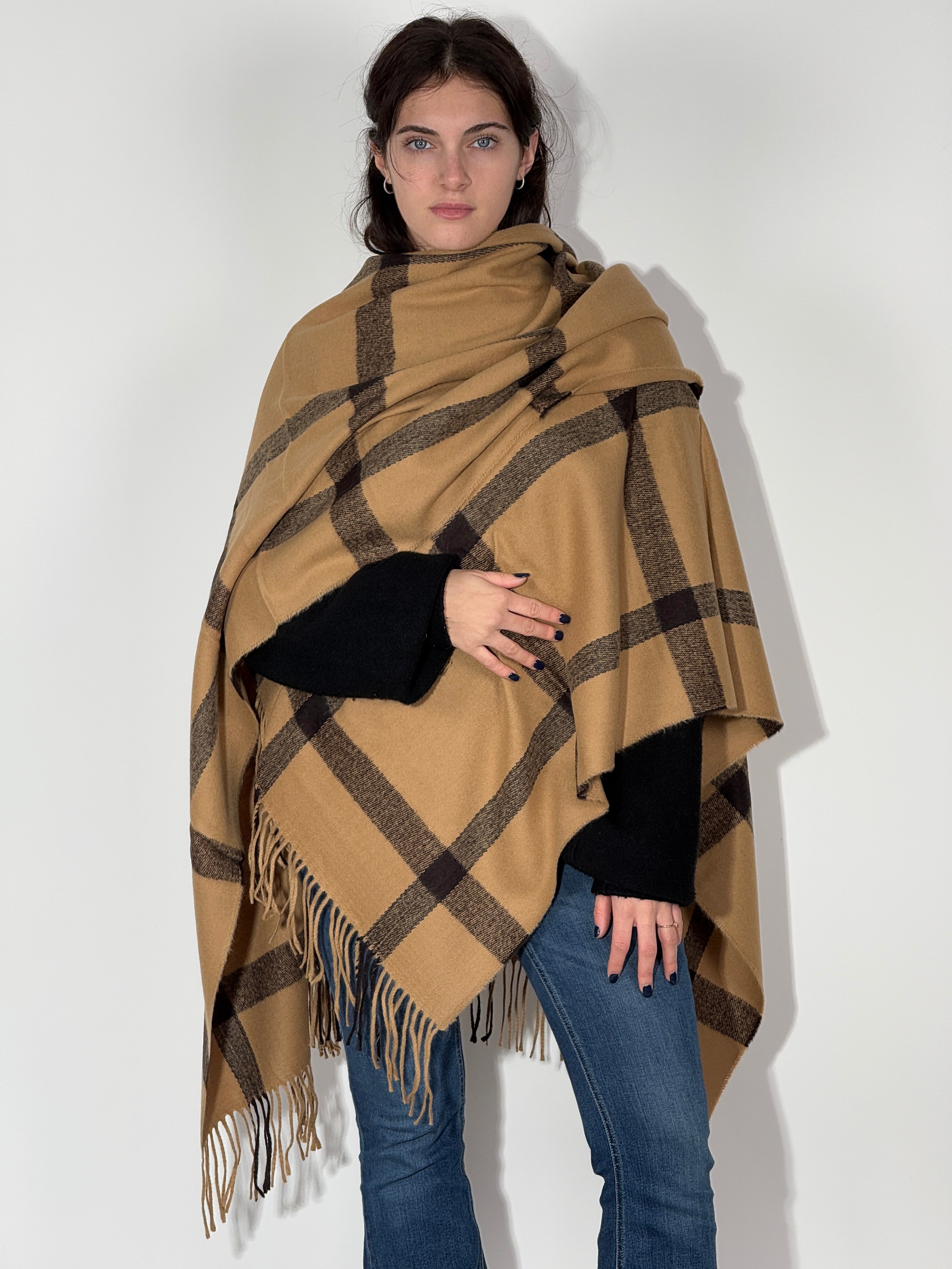 Poncho Quadri 1016 Cammello - Castoro