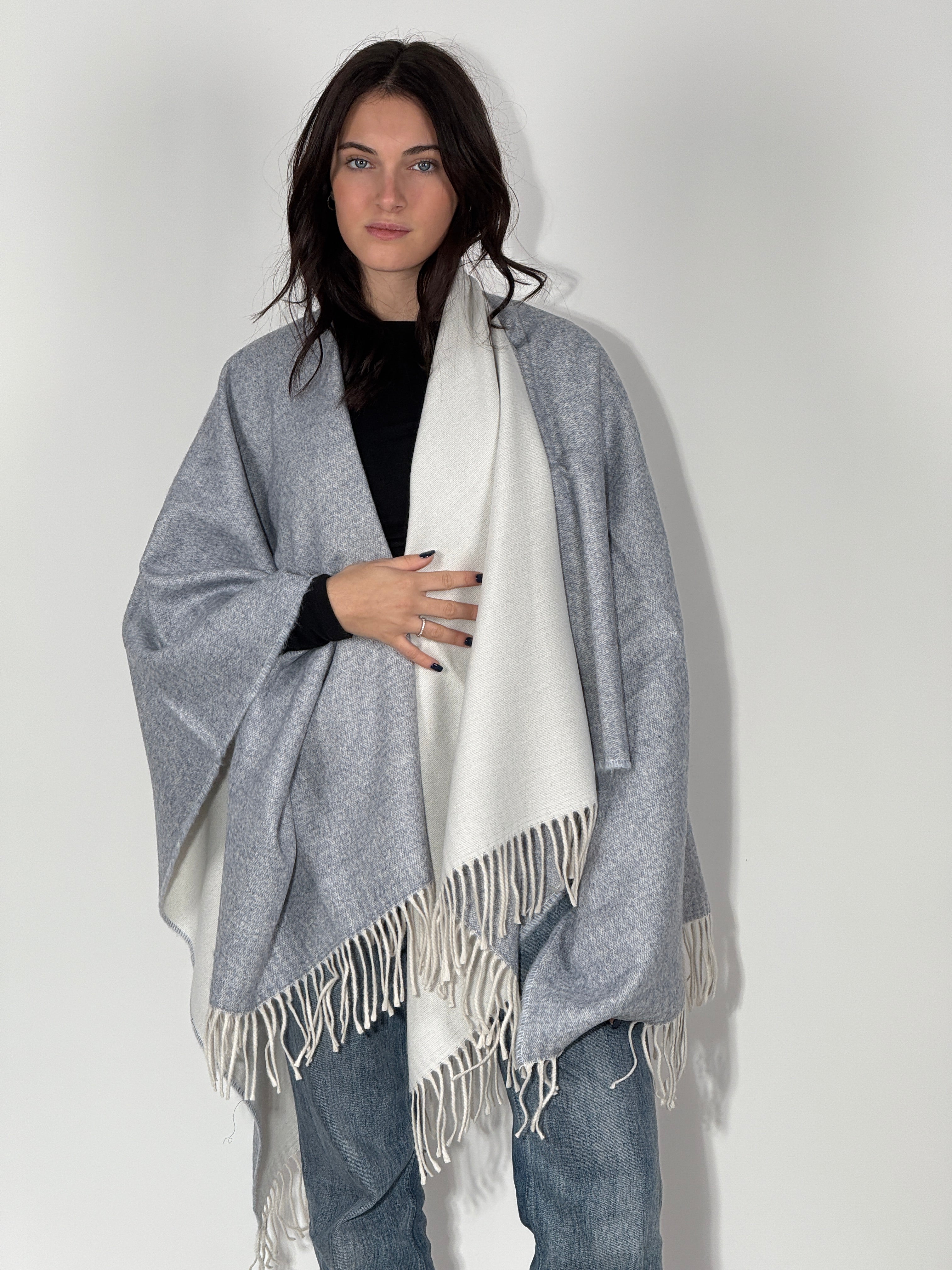 Poncho Double Face 960 Celeste-Mélange