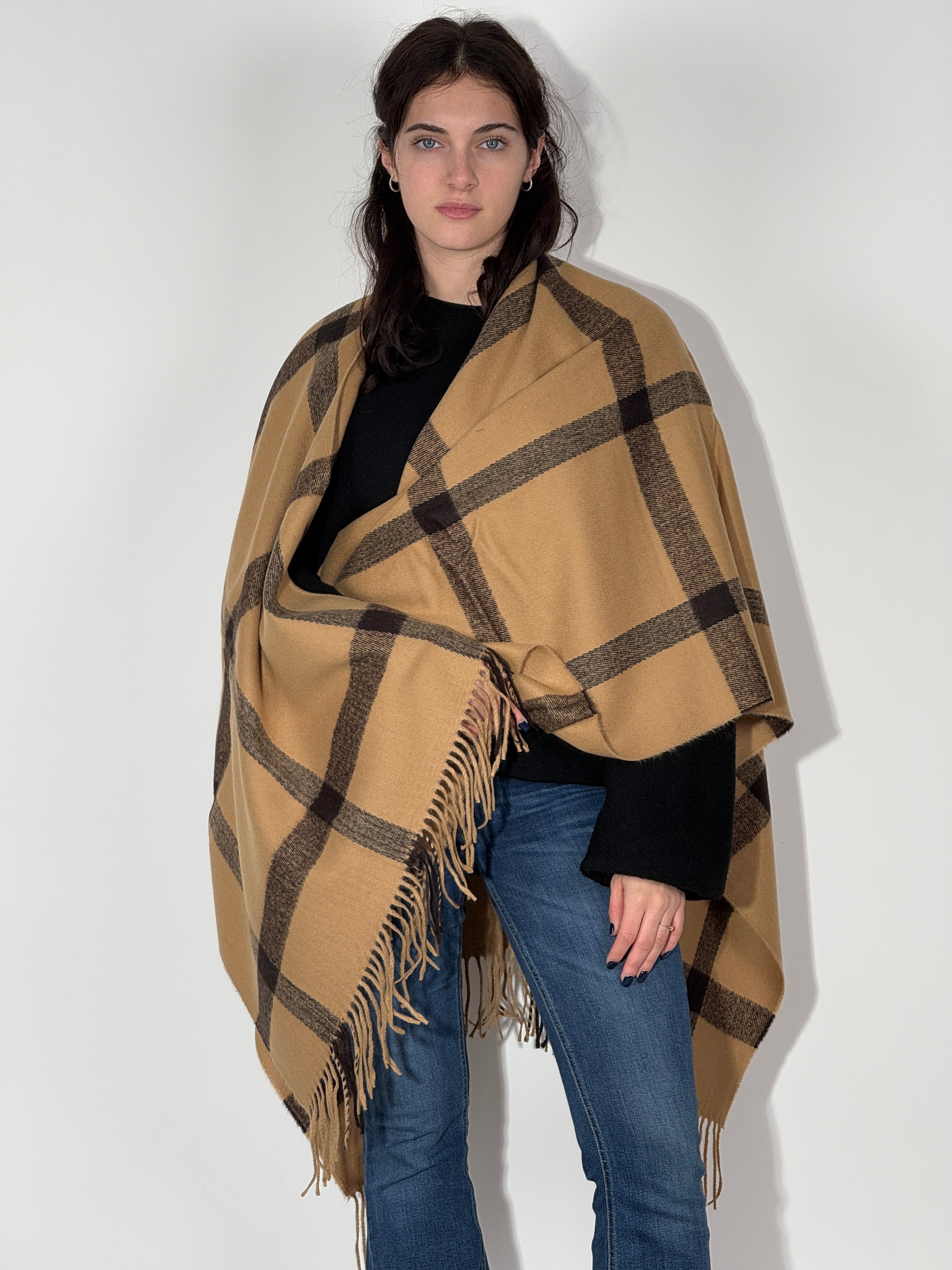 Poncho Quadri 1016 Cammello - Castoro