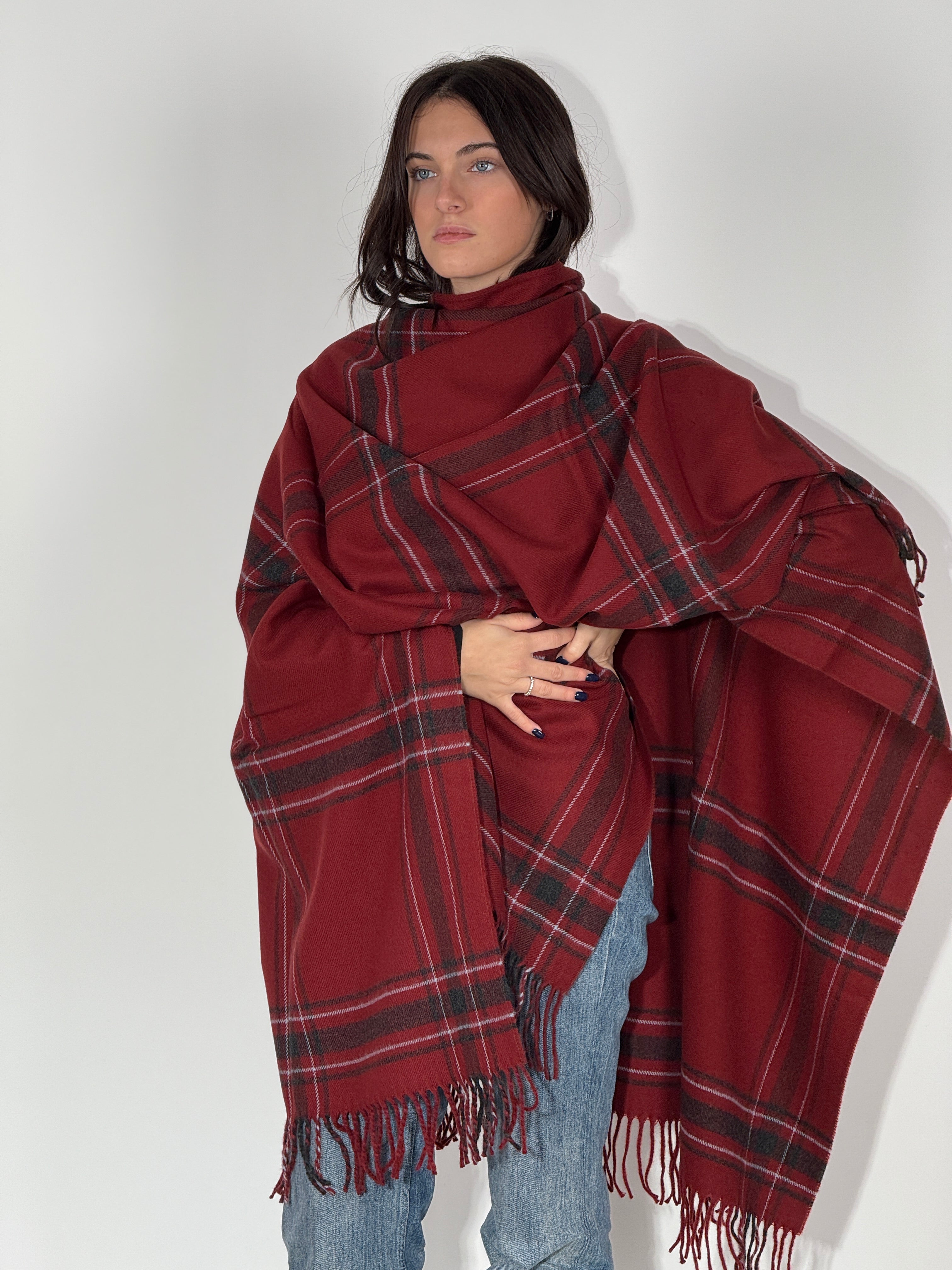 Poncho Quadri 758 Bordeaux