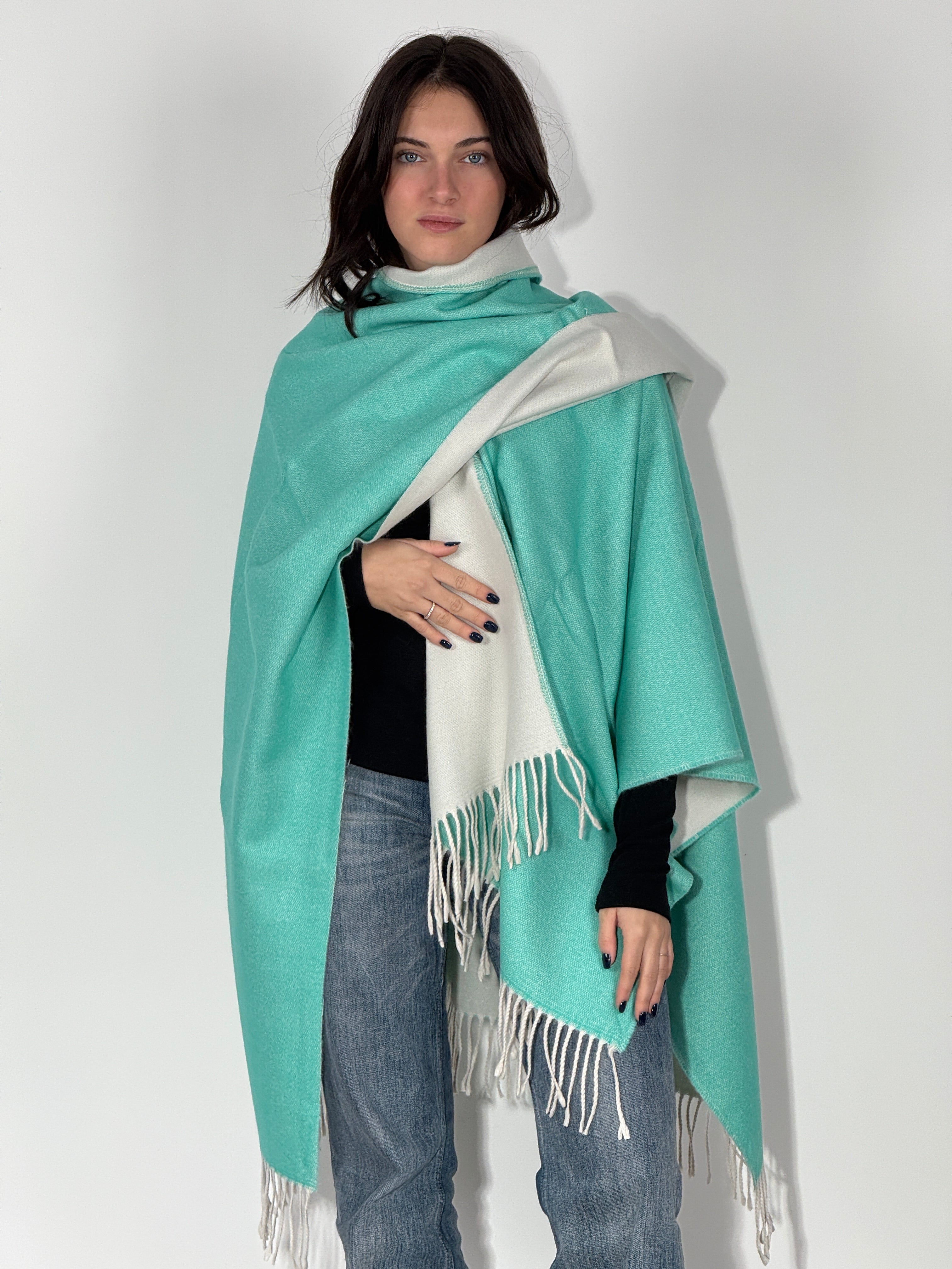 Poncho Double Face 960 Smeraldo - Ghiaccio