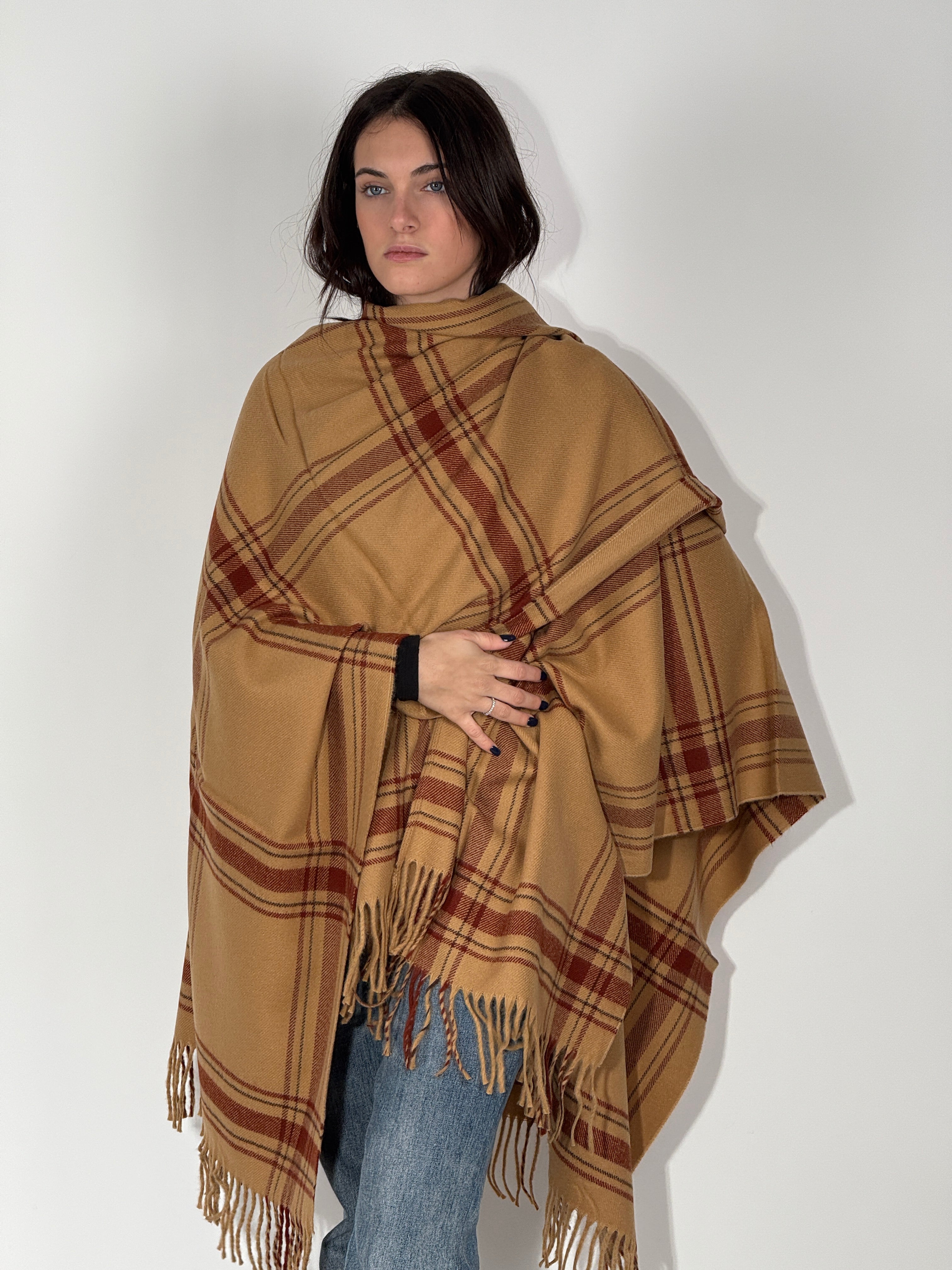 Poncho Quadri 758 Cammello Bruciato