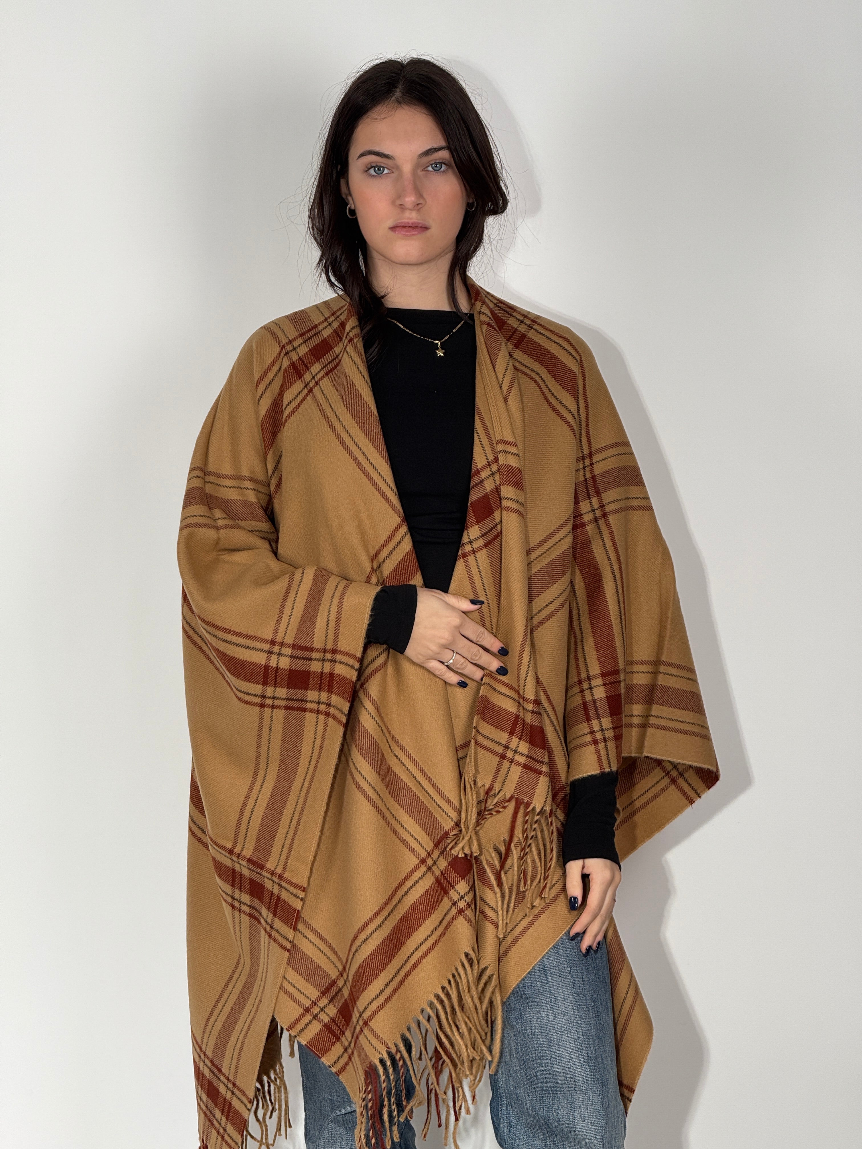 Poncho Quadri 758 Cammello Bruciato