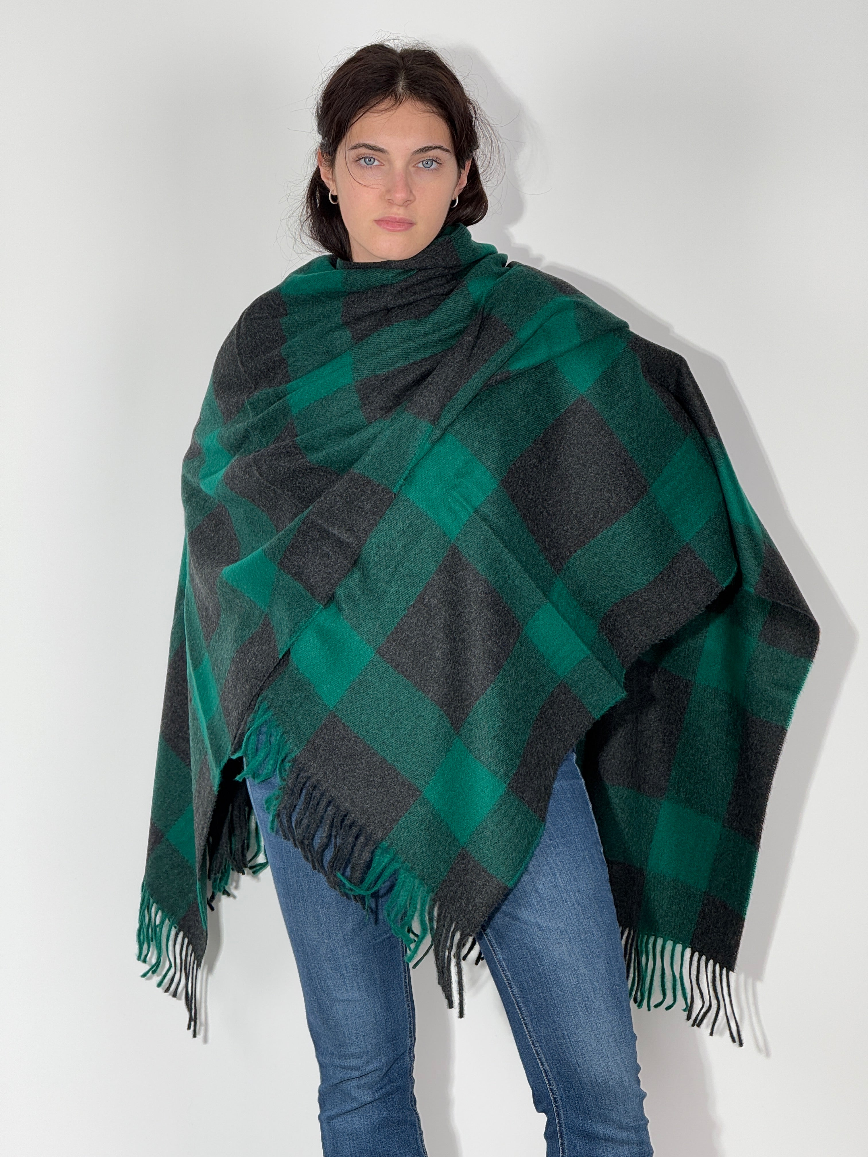 Poncho Quadrettato 973 Verde - Antracite - Bosco